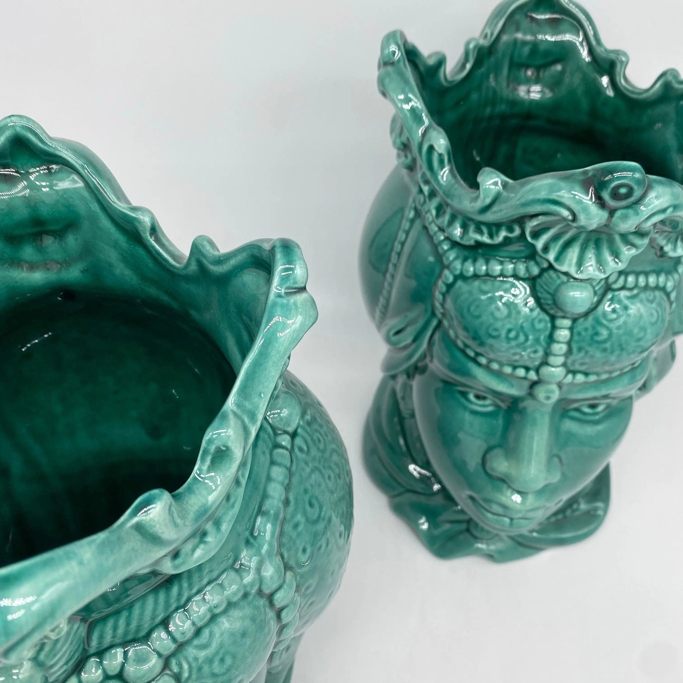 Teste di Moro Emiro Ceramica Caltagirone cm H.30 L.18 Artigianale Verde DD CERAMICHE SICILIANE