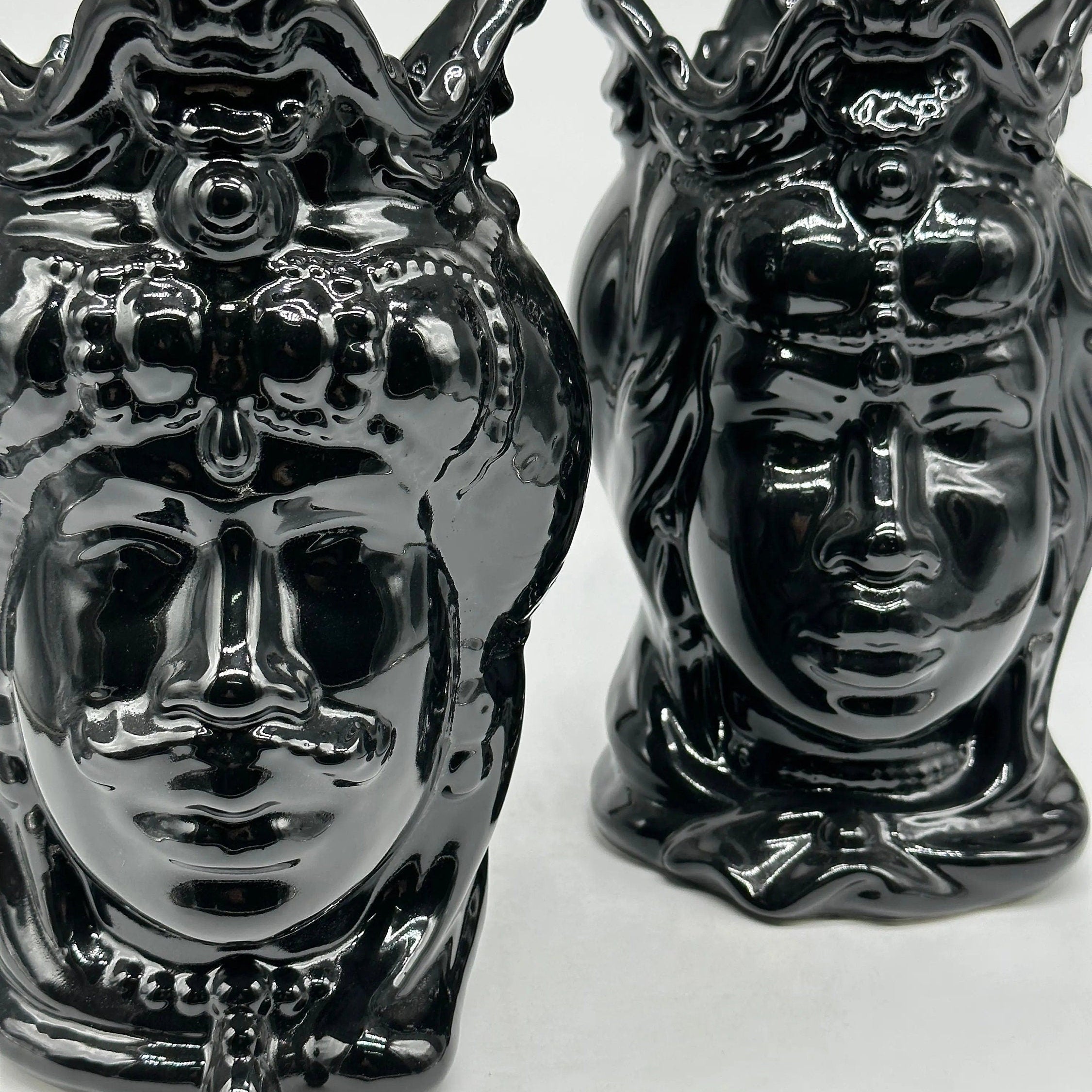 Teste di Moro Emiro Ceramica Caltagirone cm H.30 L.18 Artigianale Nero Lucido DD CERAMICHE SICILIANE