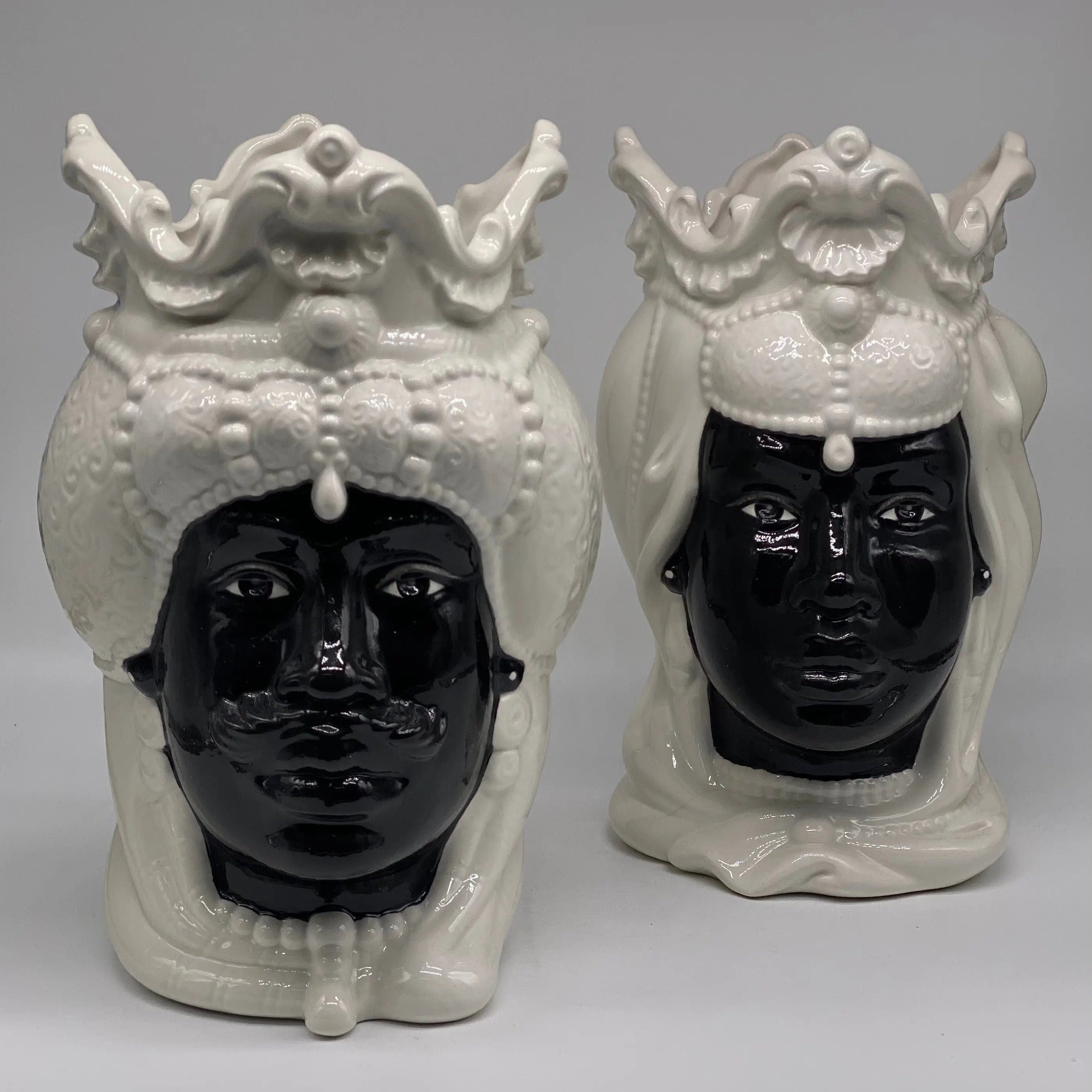 Teste di Moro Emiro Ceramica Caltagirone cm H.30 L.18 Artigianale Bianco Nero DD CERAMICHE SICILIANE