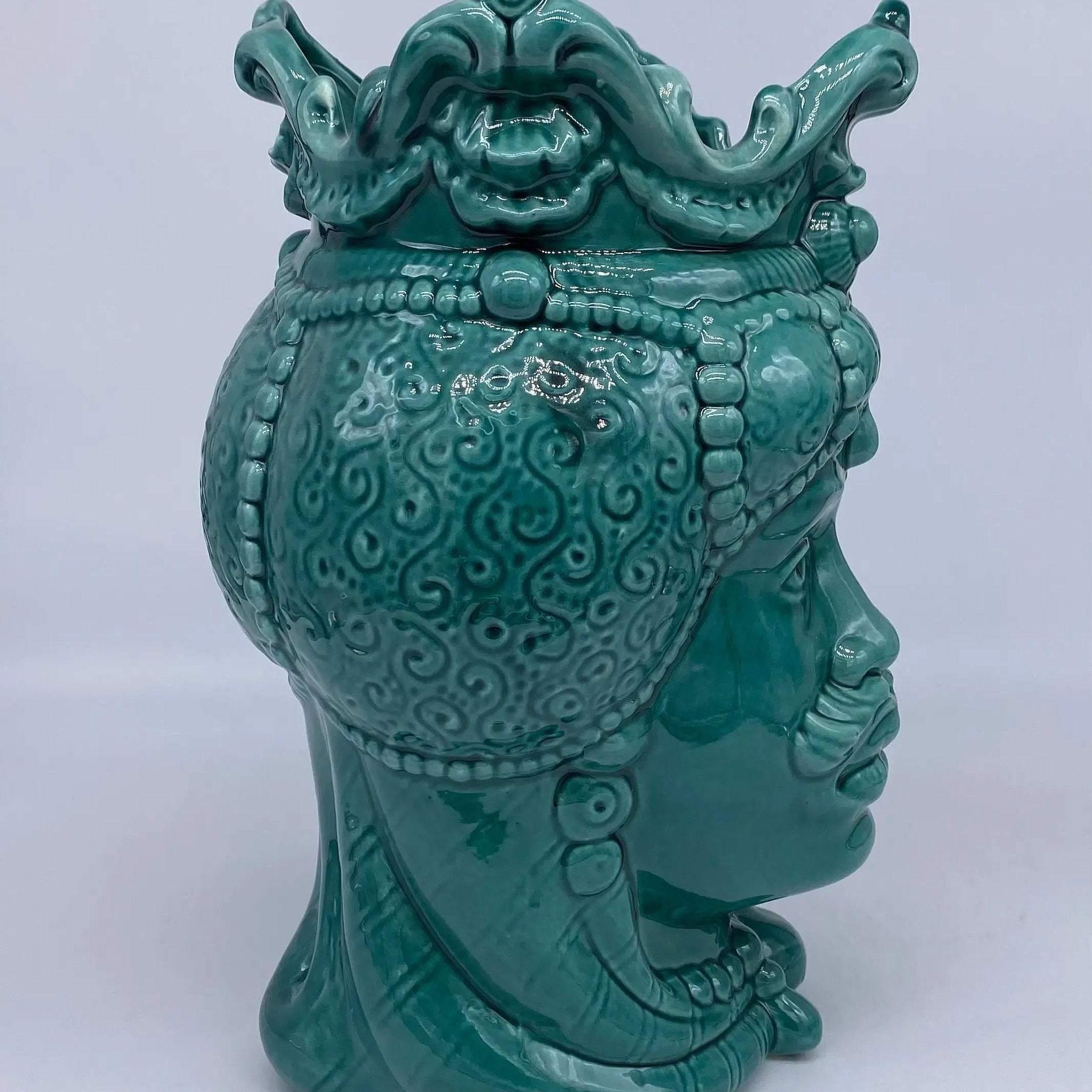 Teste di Moro Emiro Ceramica Caltagirone cm H.30 L.18 Artigianale Verde DD CERAMICHE SICILIANE