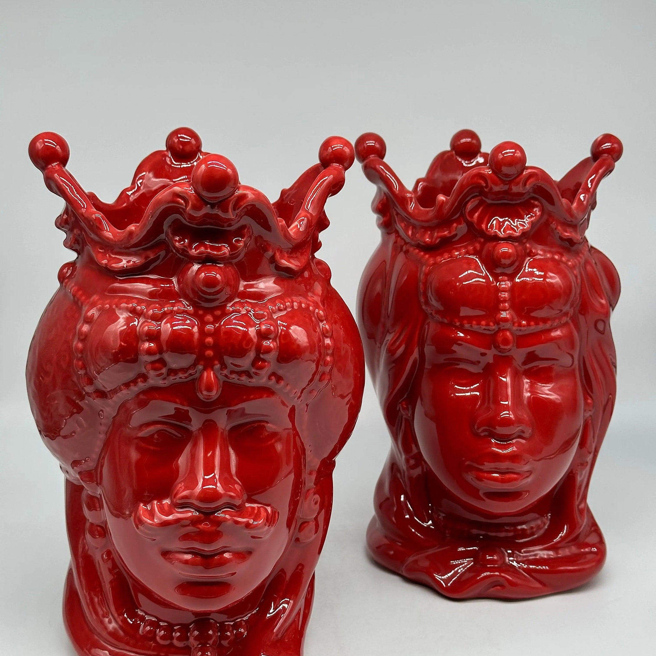 Teste di Moro Emiro Ceramica Caltagirone cm H.30 L.18 Artigianale Rosso DD CERAMICHE SICILIANE