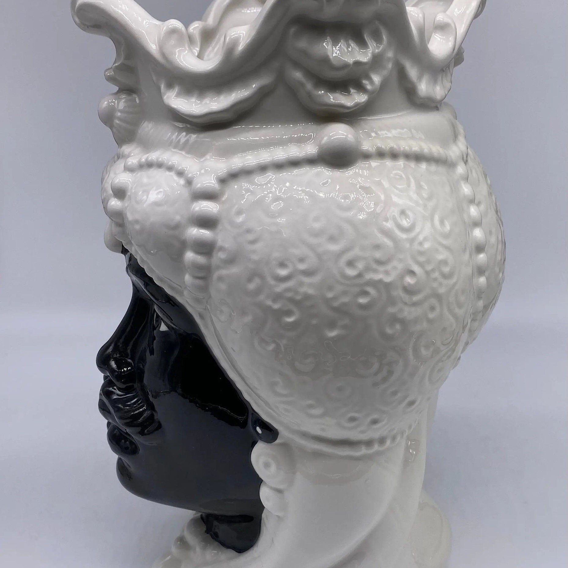 Teste di Moro Emiro Ceramica Caltagirone cm H.30 L.18 Artigianale Bianco Nero DD CERAMICHE SICILIANE