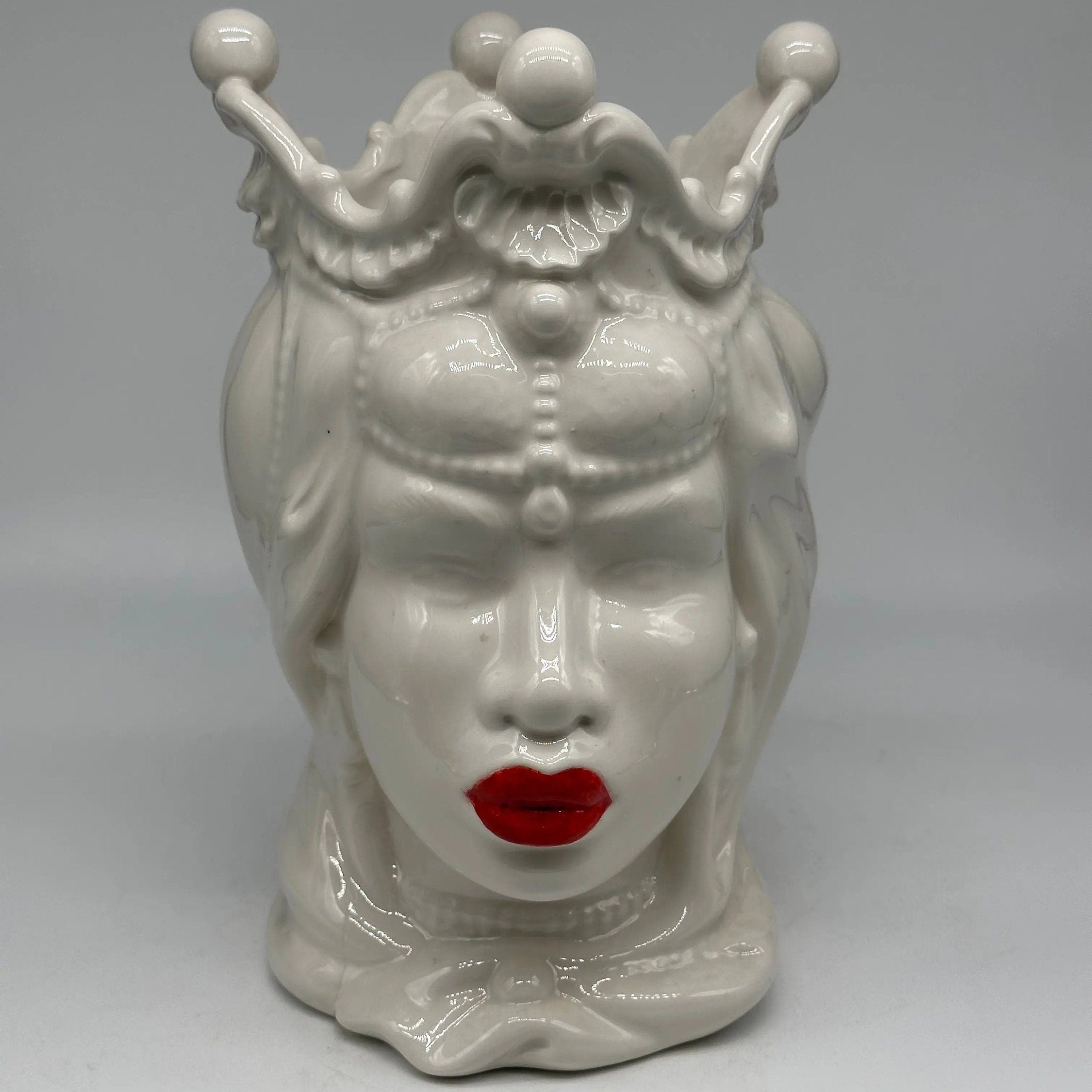 Teste di Moro Emiro Ceramica Caltagirone cm H.30 L.18 Artigianale Bianco Labbra Rosse DD CERAMICHE SICILIANE