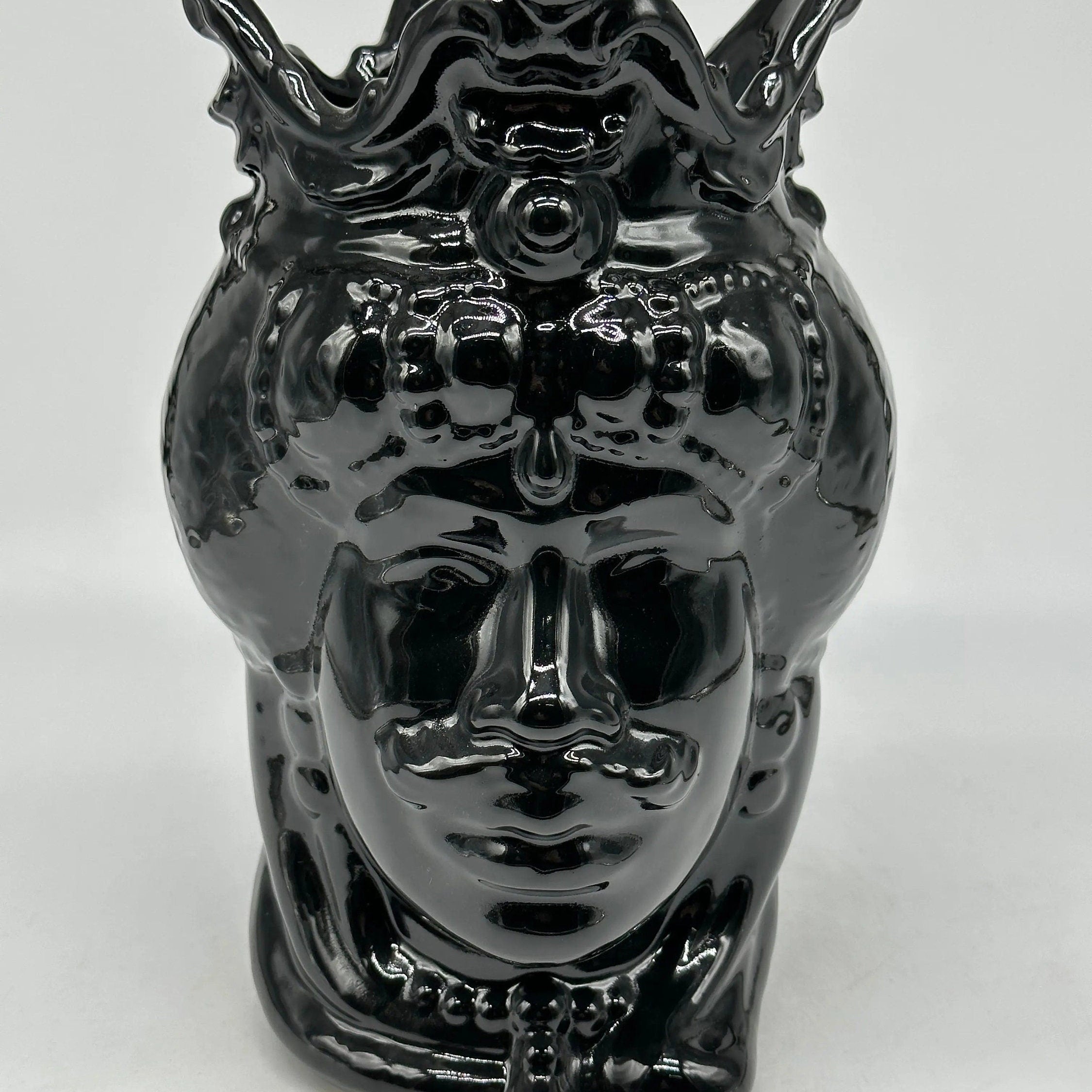 Teste di Moro Emiro Ceramica Caltagirone cm H.30 L.18 Artigianale Nero Lucido DD CERAMICHE SICILIANE