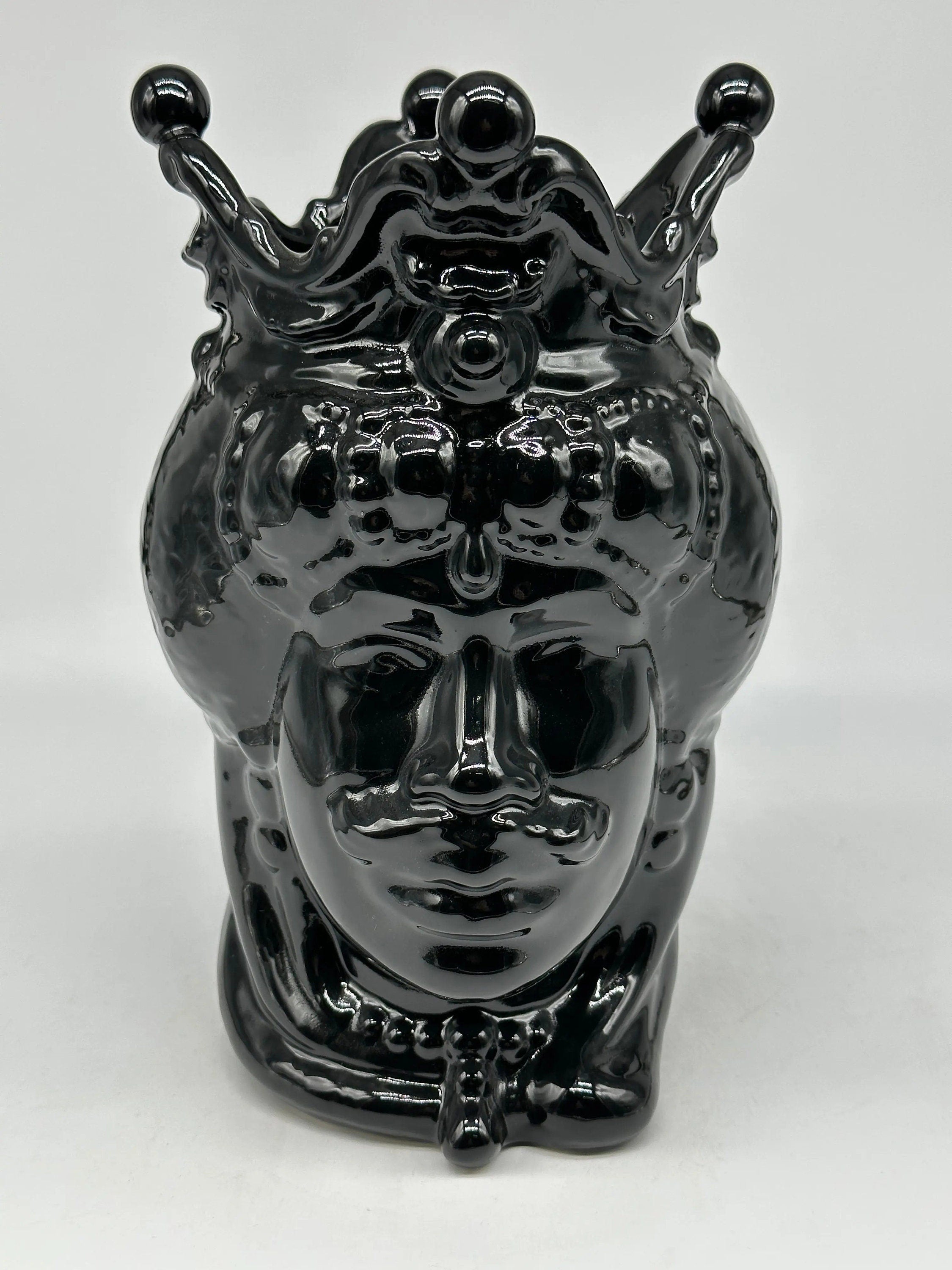 Teste di Moro Emiro Ceramica Caltagirone cm H.30 L.18 Artigianale Nero Lucido DD CERAMICHE SICILIANE