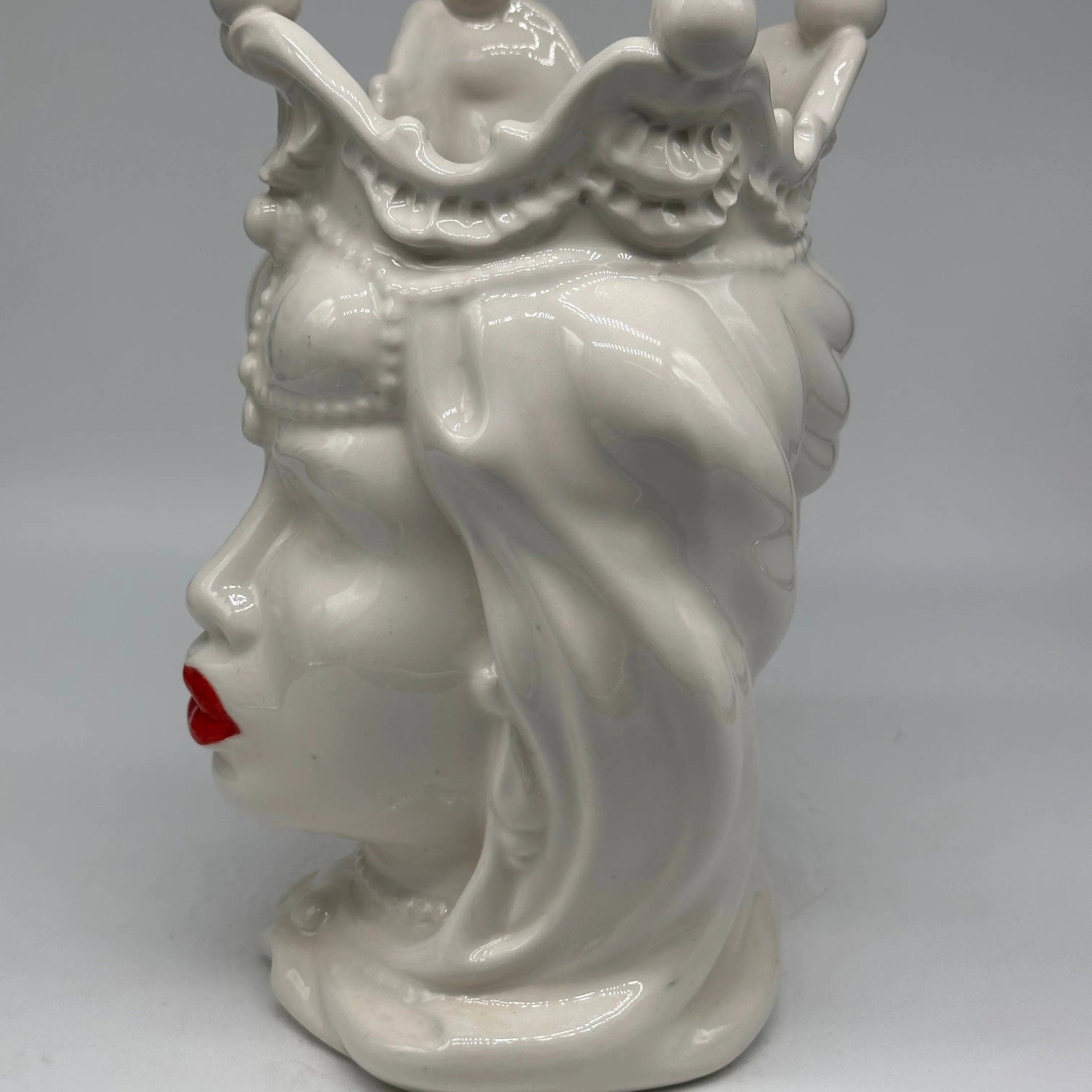 Teste di Moro Emiro Ceramica Caltagirone cm H.30 L.18 Artigianale Bianco Labbra Rosse DD CERAMICHE SICILIANE