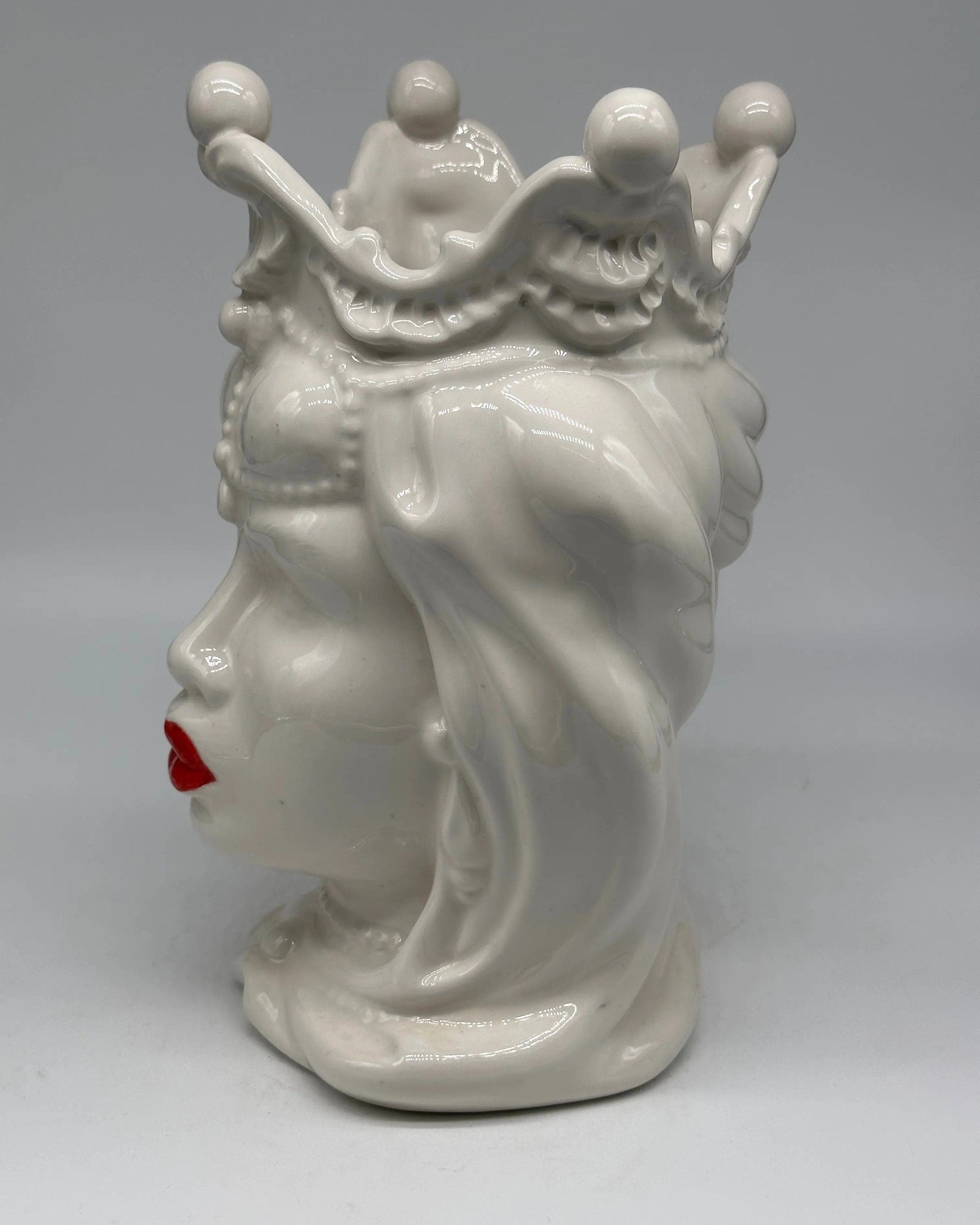 Teste di Moro Emiro Ceramica Caltagirone cm H.30 L.18 Artigianale Bianco Labbra Rosse DD CERAMICHE SICILIANE