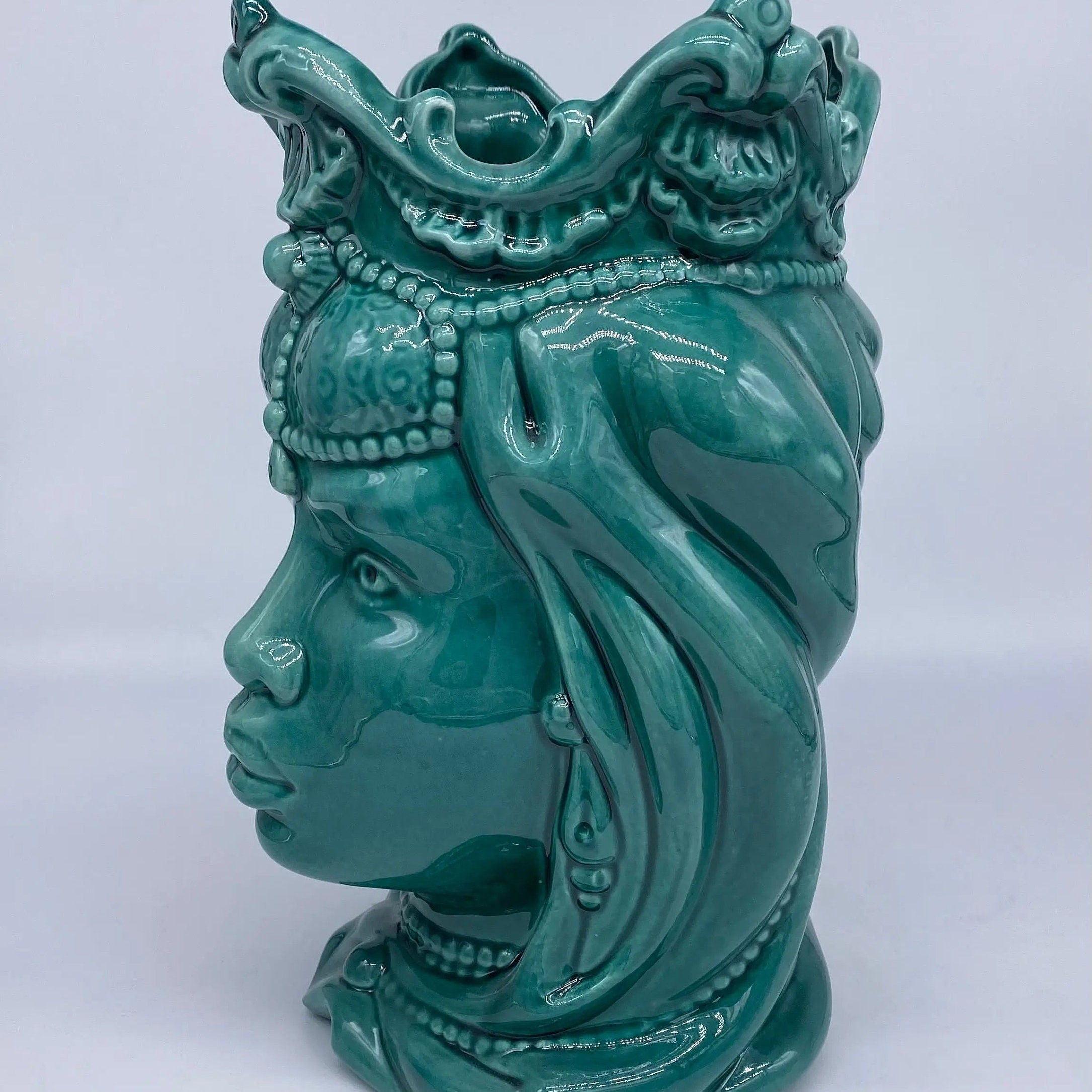 Teste di Moro Emiro Ceramica Caltagirone cm H.30 L.18 Artigianale Verde DD CERAMICHE SICILIANE