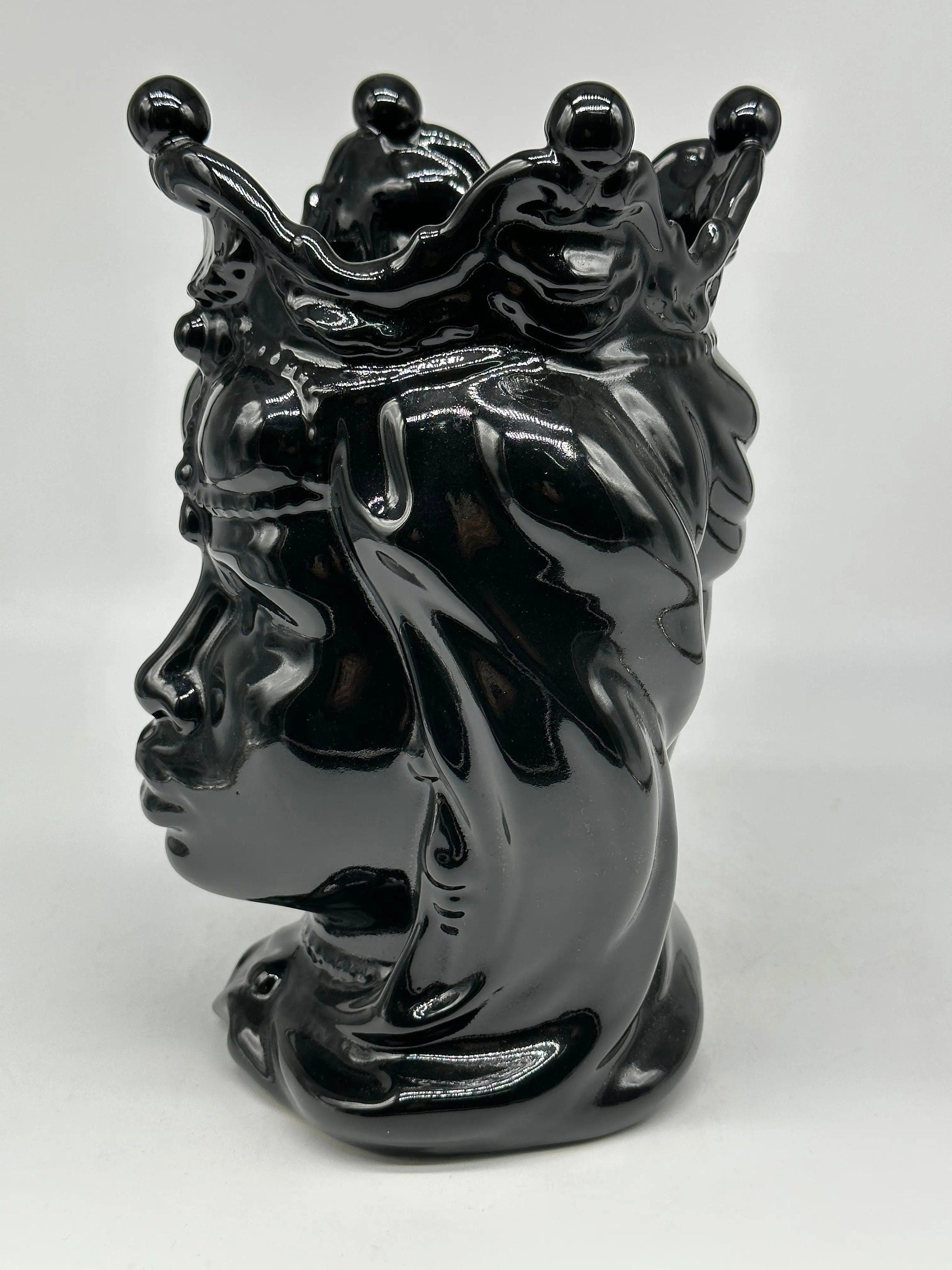 Teste di Moro Emiro Ceramica Caltagirone cm H.30 L.18 Artigianale Nero Lucido DD CERAMICHE SICILIANE