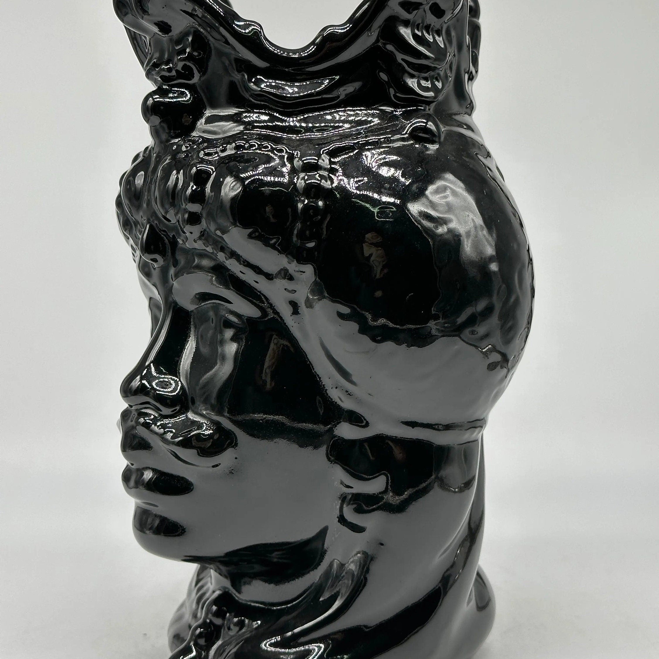 Teste di Moro Emiro Ceramica Caltagirone cm H.30 L.18 Artigianale Nero Lucido DD CERAMICHE SICILIANE