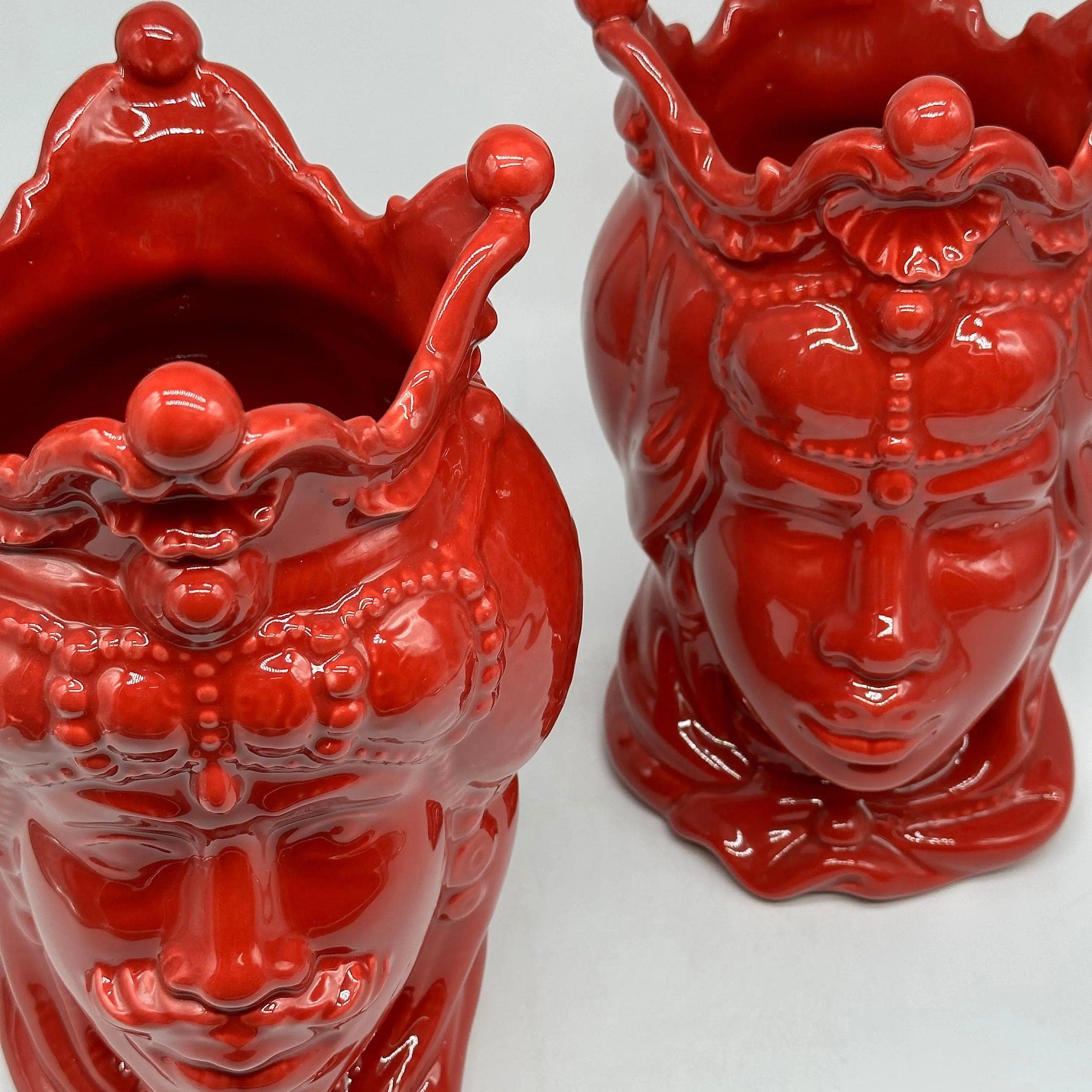 Teste di Moro Emiro Ceramica Caltagirone cm H.30 L.18 Artigianale Rosso DD CERAMICHE SICILIANE