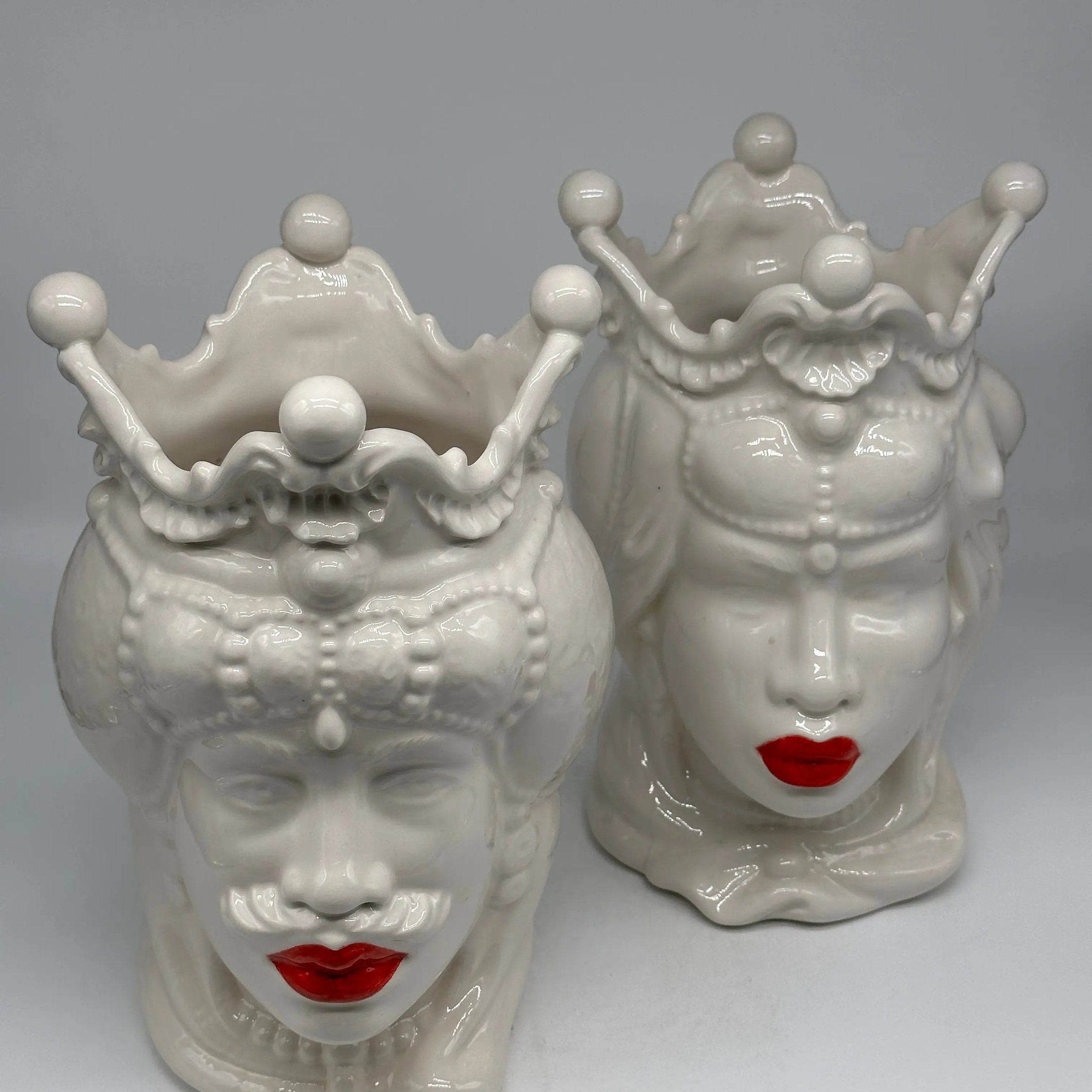 Teste di Moro Emiro Ceramica Caltagirone cm H.30 L.18 Artigianale Bianco Labbra Rosse DD CERAMICHE SICILIANE