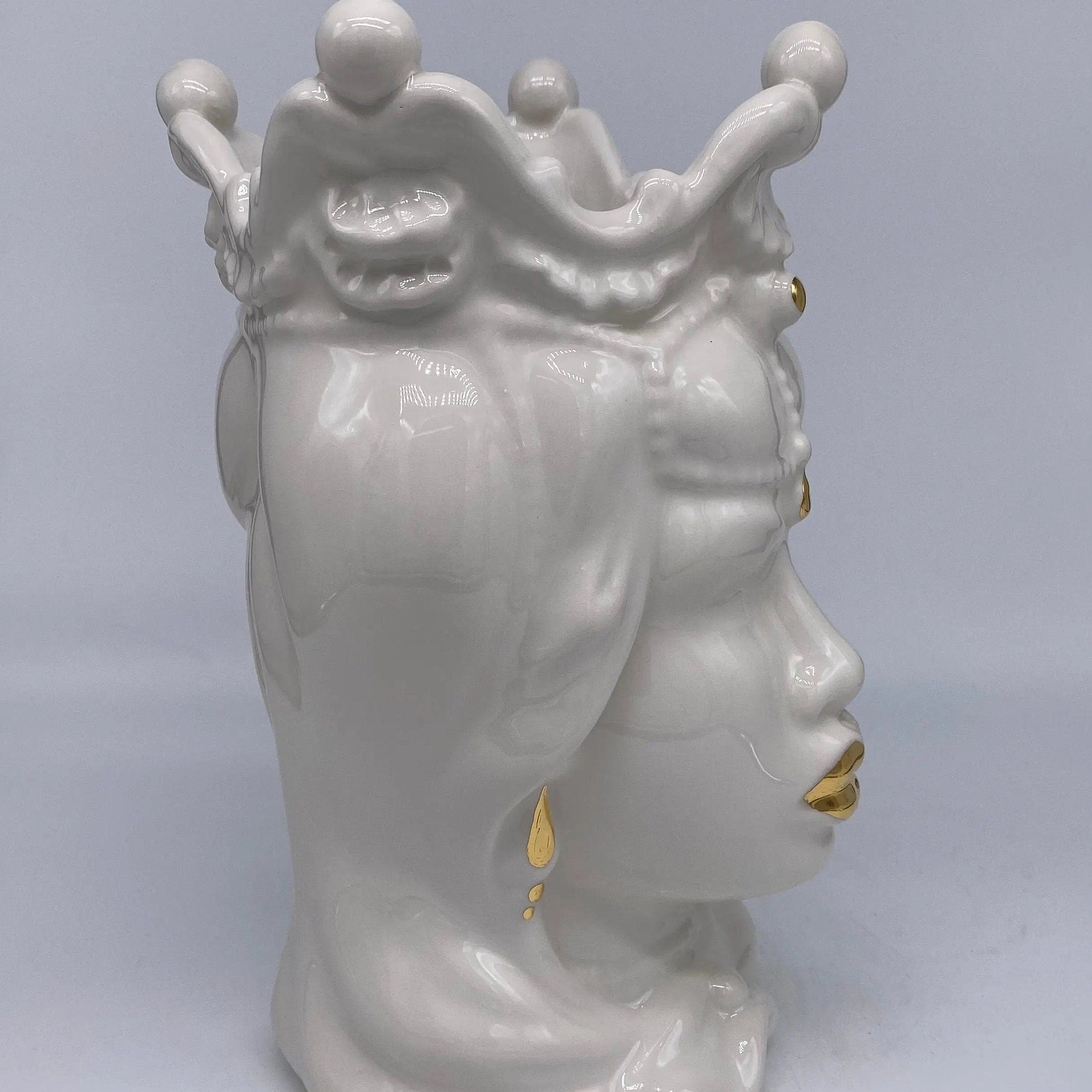 Teste di Moro Emiro Ceramica Caltagirone cm H.30 L.18 Artigianale Bianco e Oro DD CERAMICHE SICILIANE