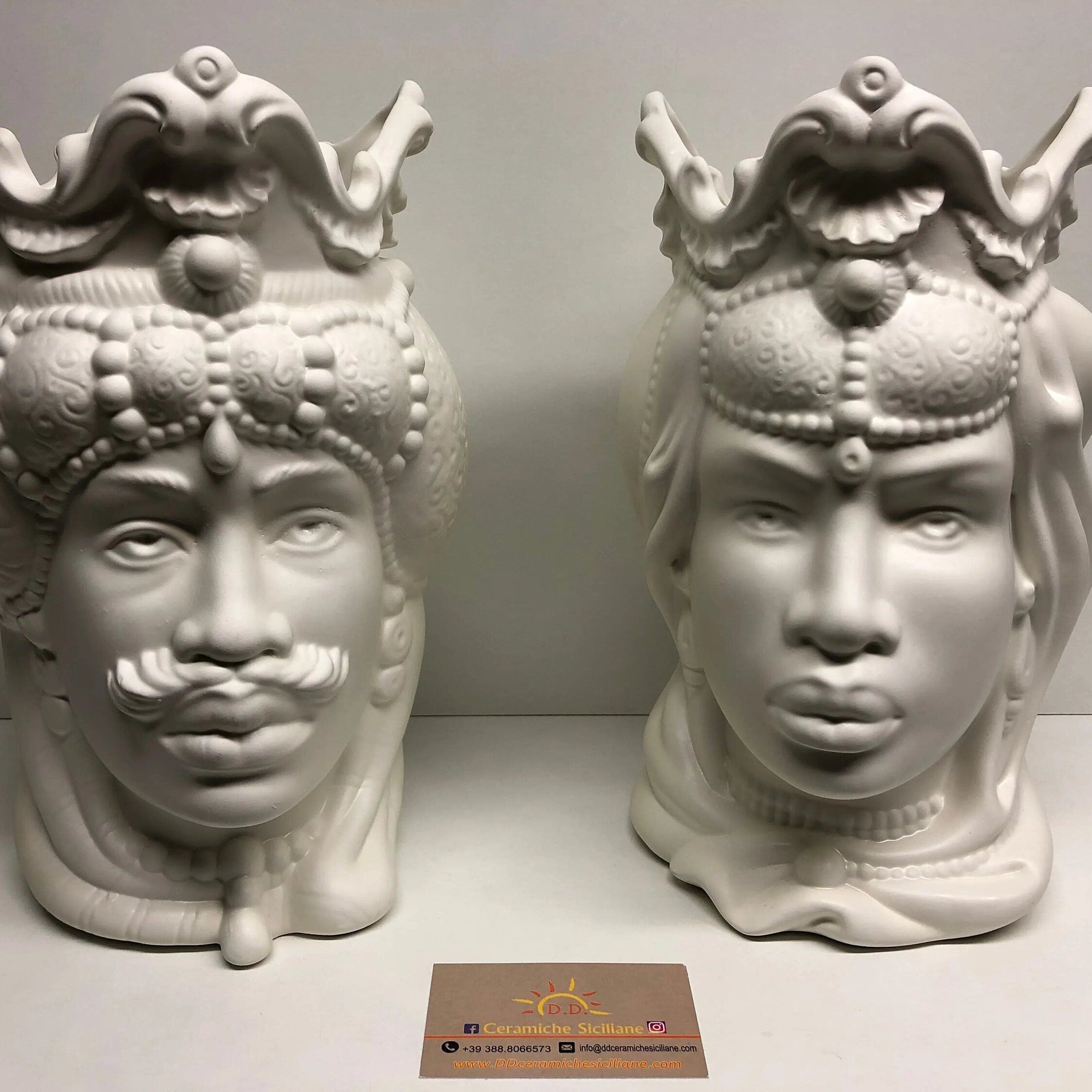 Teste di Moro Emiro Ceramica Caltagirone cm H.30 L.18 Artigianale Bianco Opaco DD CERAMICHE SICILIANE