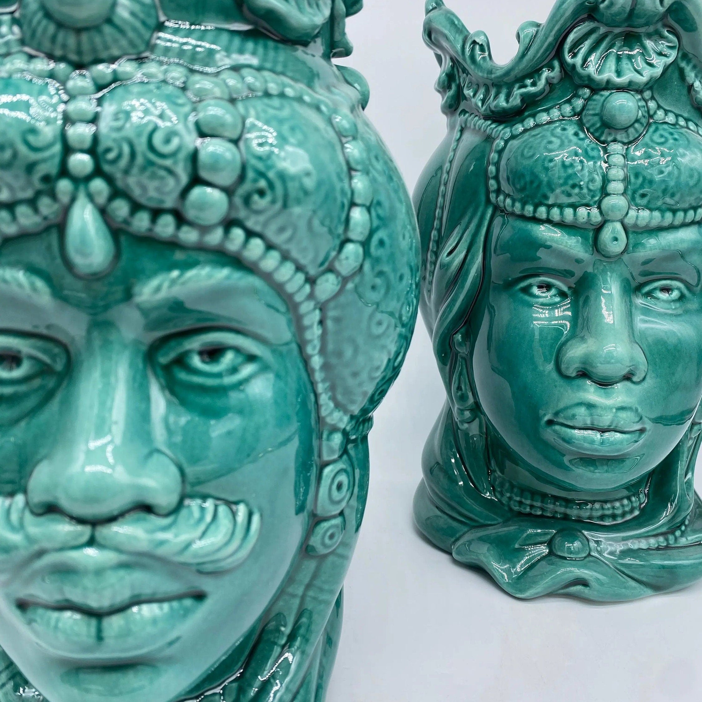 Teste di Moro Emiro Ceramica Caltagirone cm H.30 L.18 Artigianale Verde DD CERAMICHE SICILIANE