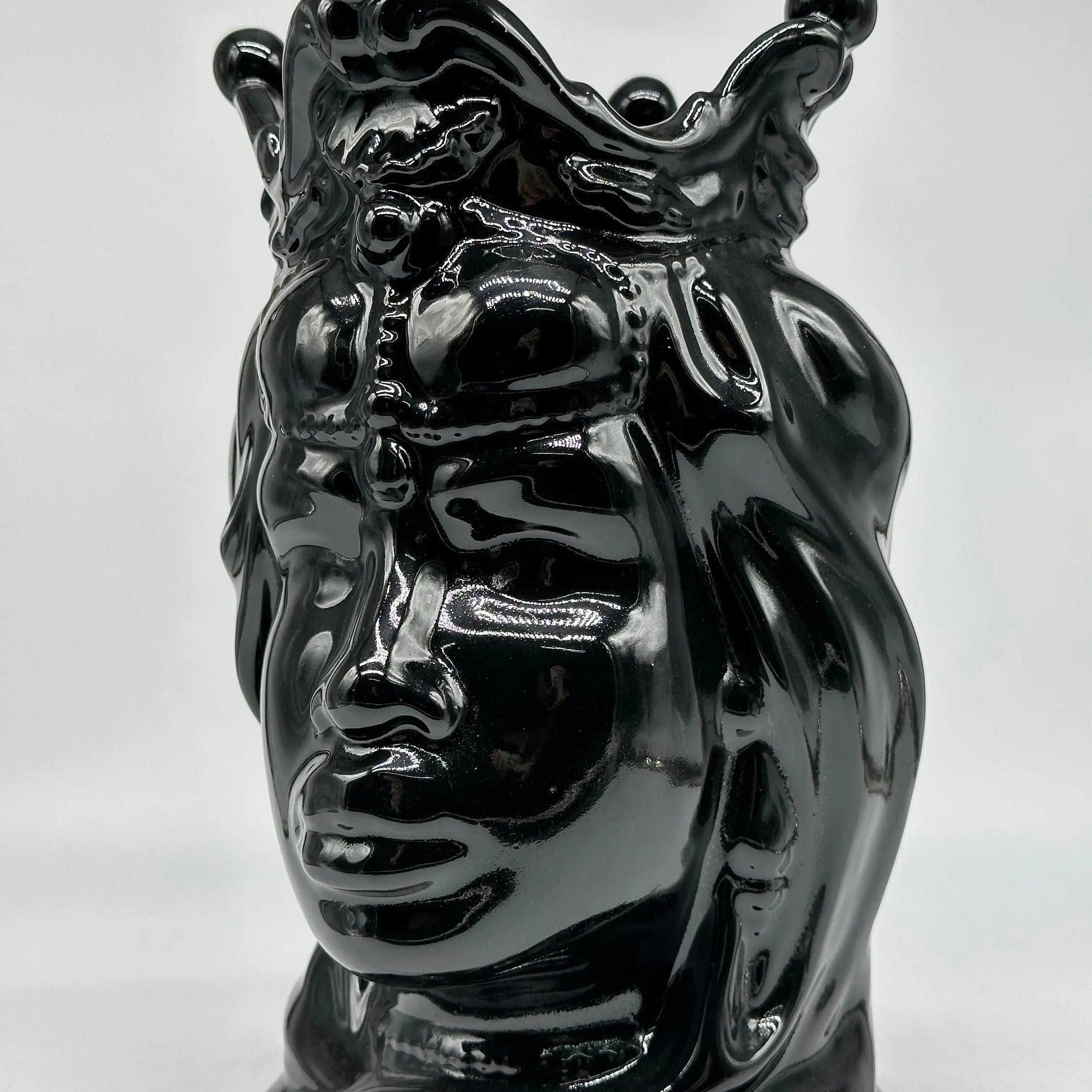 Teste di Moro Emiro Ceramica Caltagirone cm H.30 L.18 Artigianale Nero Lucido DD CERAMICHE SICILIANE