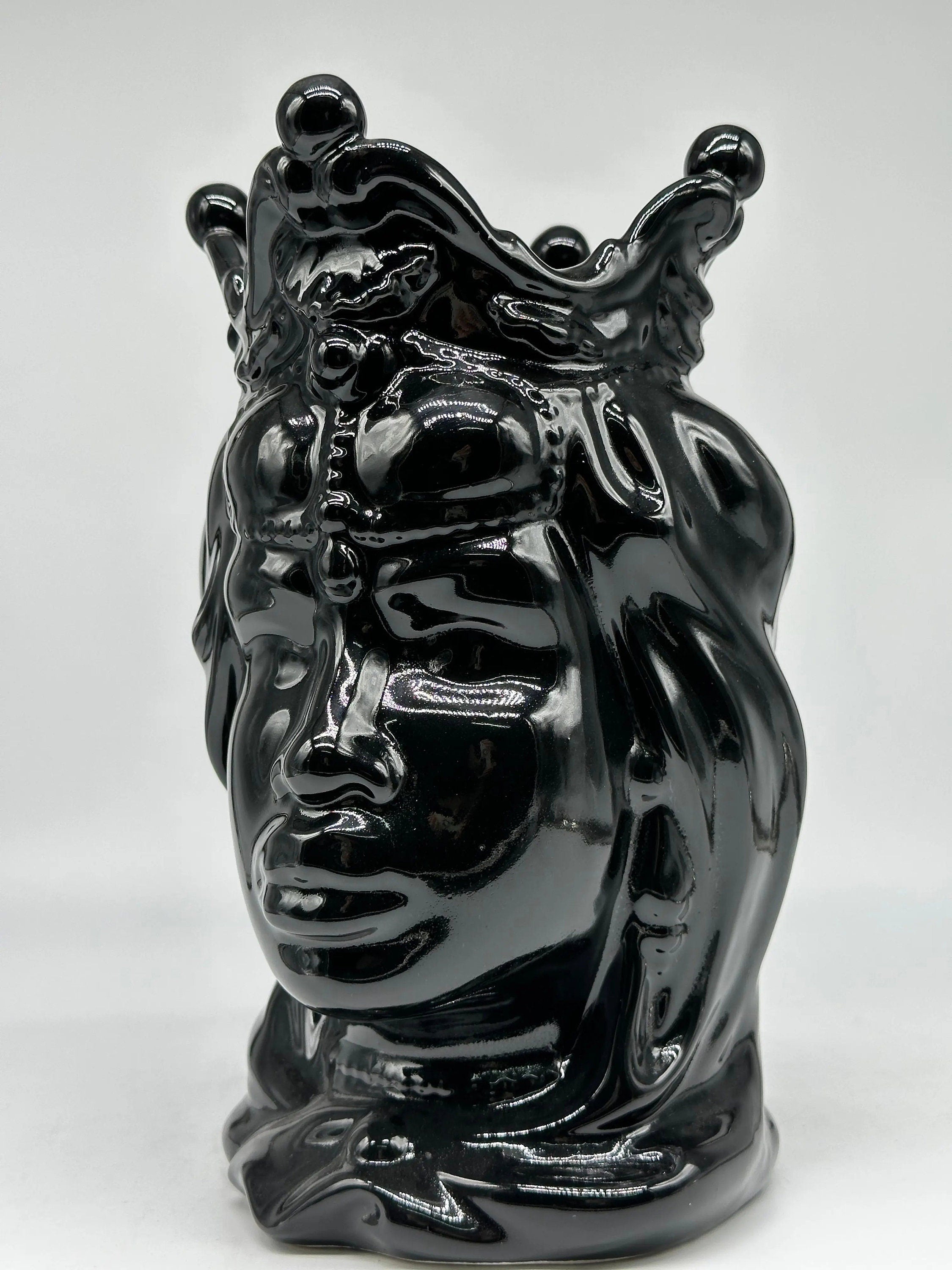 Teste di Moro Emiro Ceramica Caltagirone cm H.30 L.18 Artigianale Nero Lucido DD CERAMICHE SICILIANE