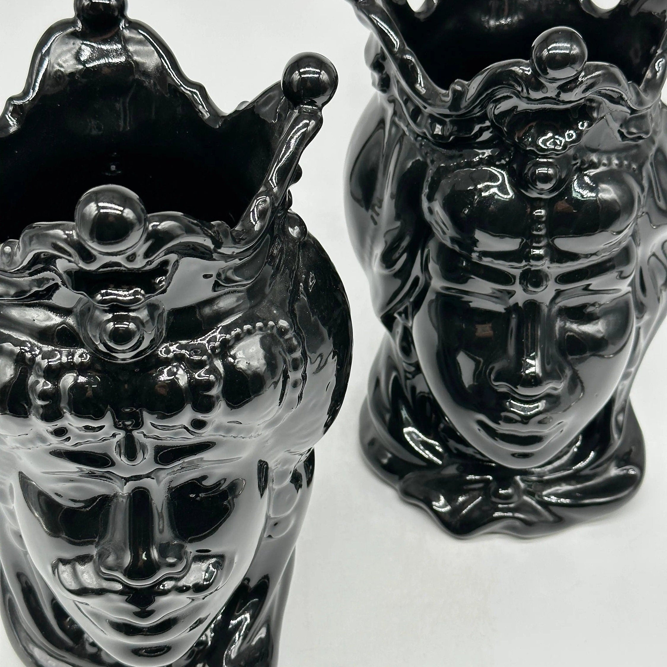 Teste di Moro Emiro Ceramica Caltagirone cm H.30 L.18 Artigianale Nero Lucido DD CERAMICHE SICILIANE