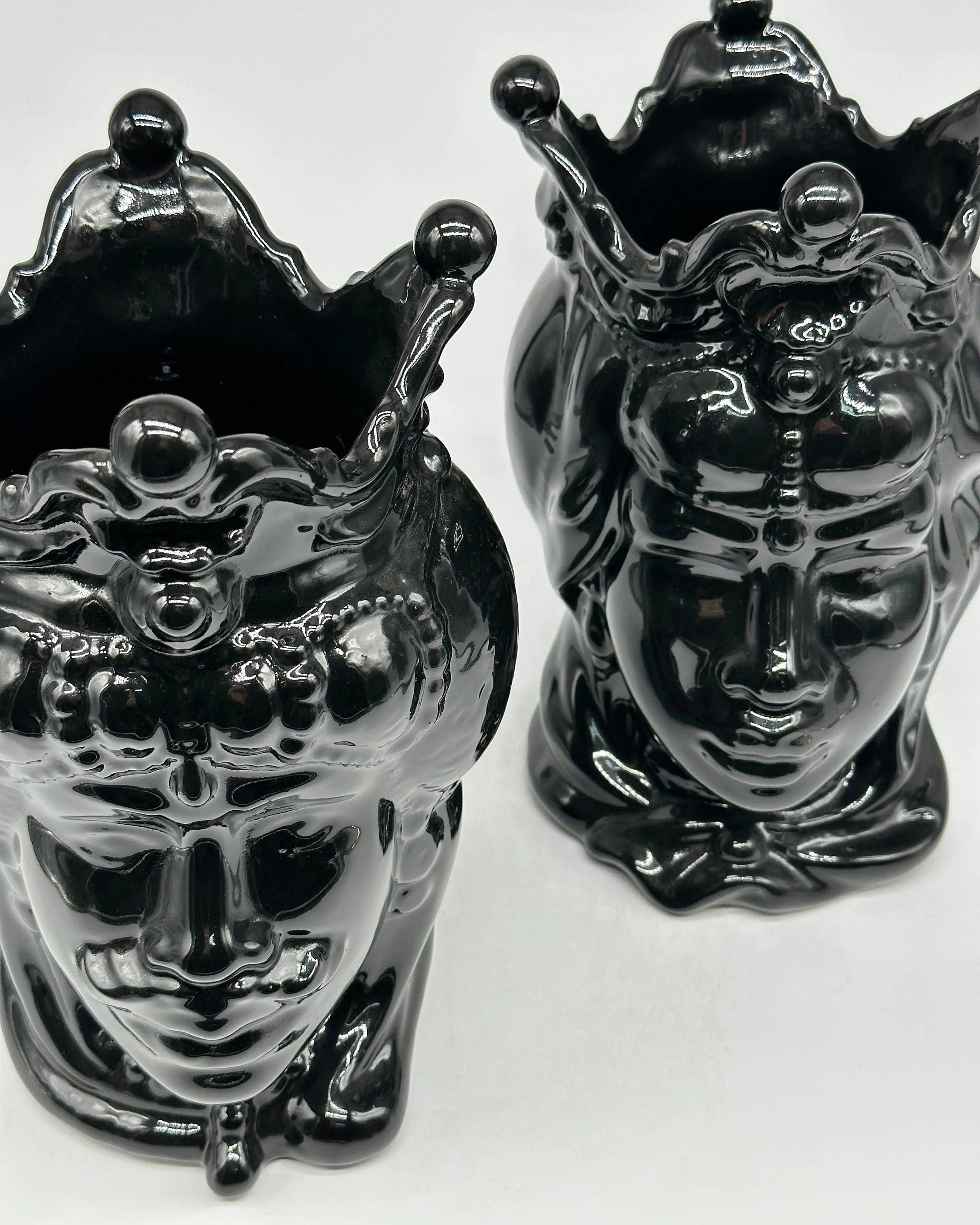 Teste di Moro Emiro Ceramica Caltagirone cm H.30 L.18 Artigianale Nero Lucido DD CERAMICHE SICILIANE