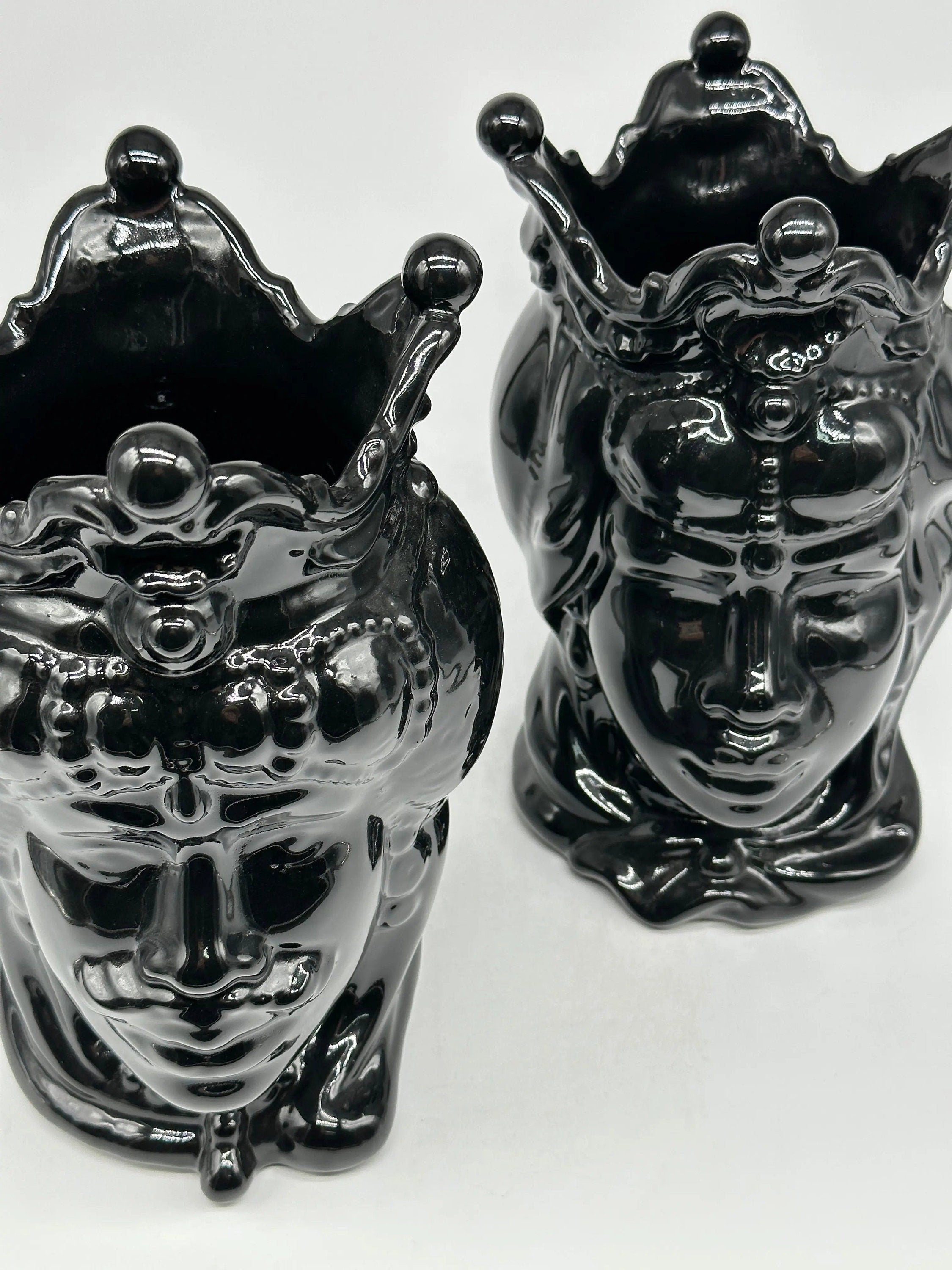 Teste di Moro Emiro Ceramica Caltagirone cm H.30 L.18 Artigianale Nero Lucido DD CERAMICHE SICILIANE