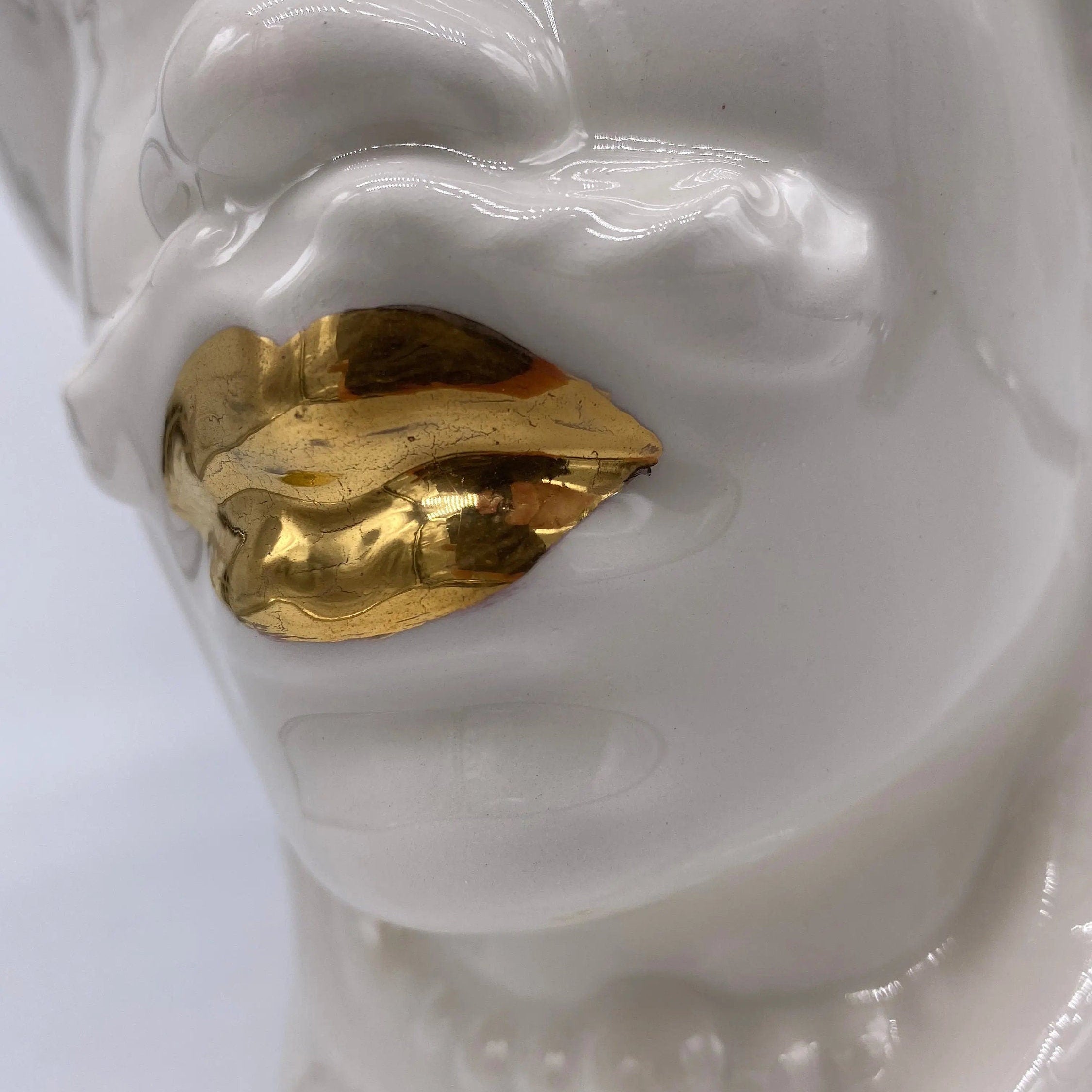 Teste di Moro Emiro Ceramica Caltagirone cm H.30 L.18 Artigianale Bianco e Oro DD CERAMICHE SICILIANE