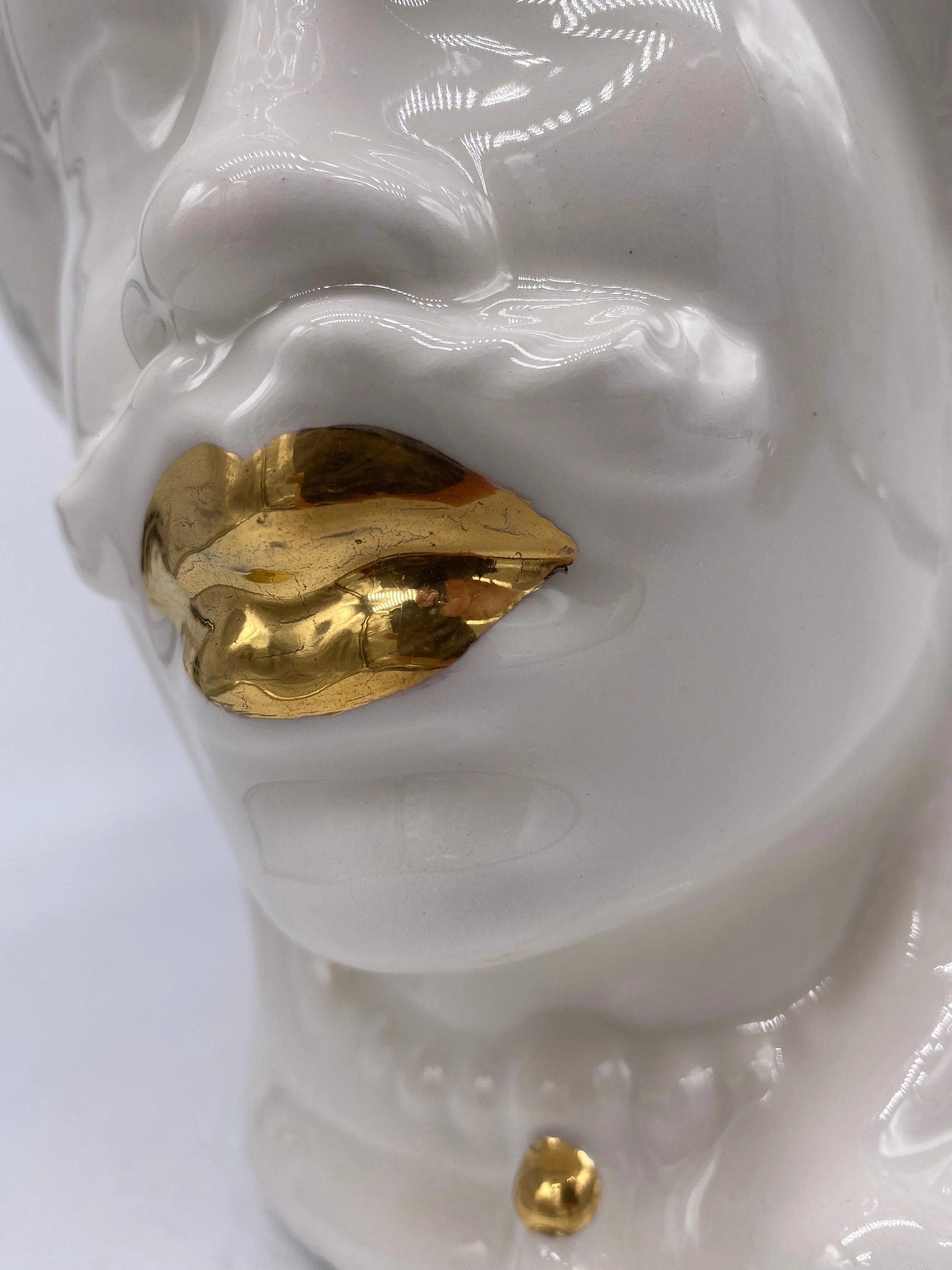 Teste di Moro Emiro Ceramica Caltagirone cm H.30 L.18 Artigianale Bianco e Oro DD CERAMICHE SICILIANE