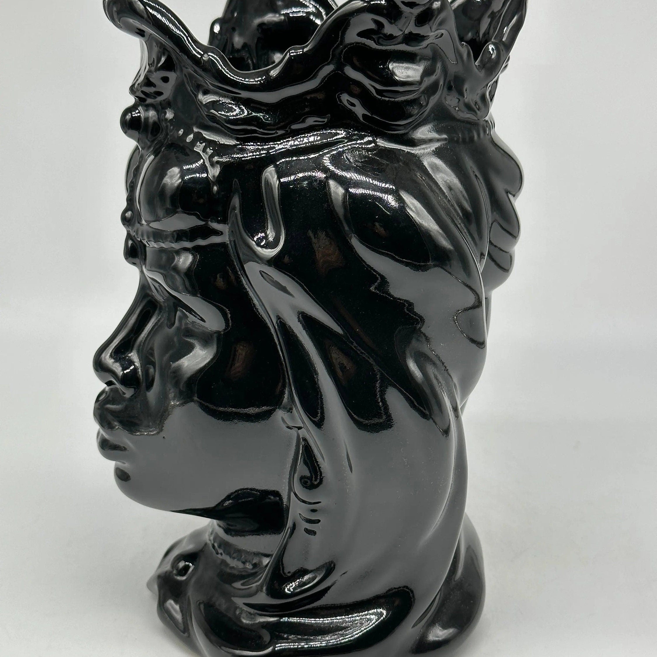 Teste di Moro Emiro Ceramica Caltagirone cm H.30 L.18 Artigianale Nero Lucido DD CERAMICHE SICILIANE