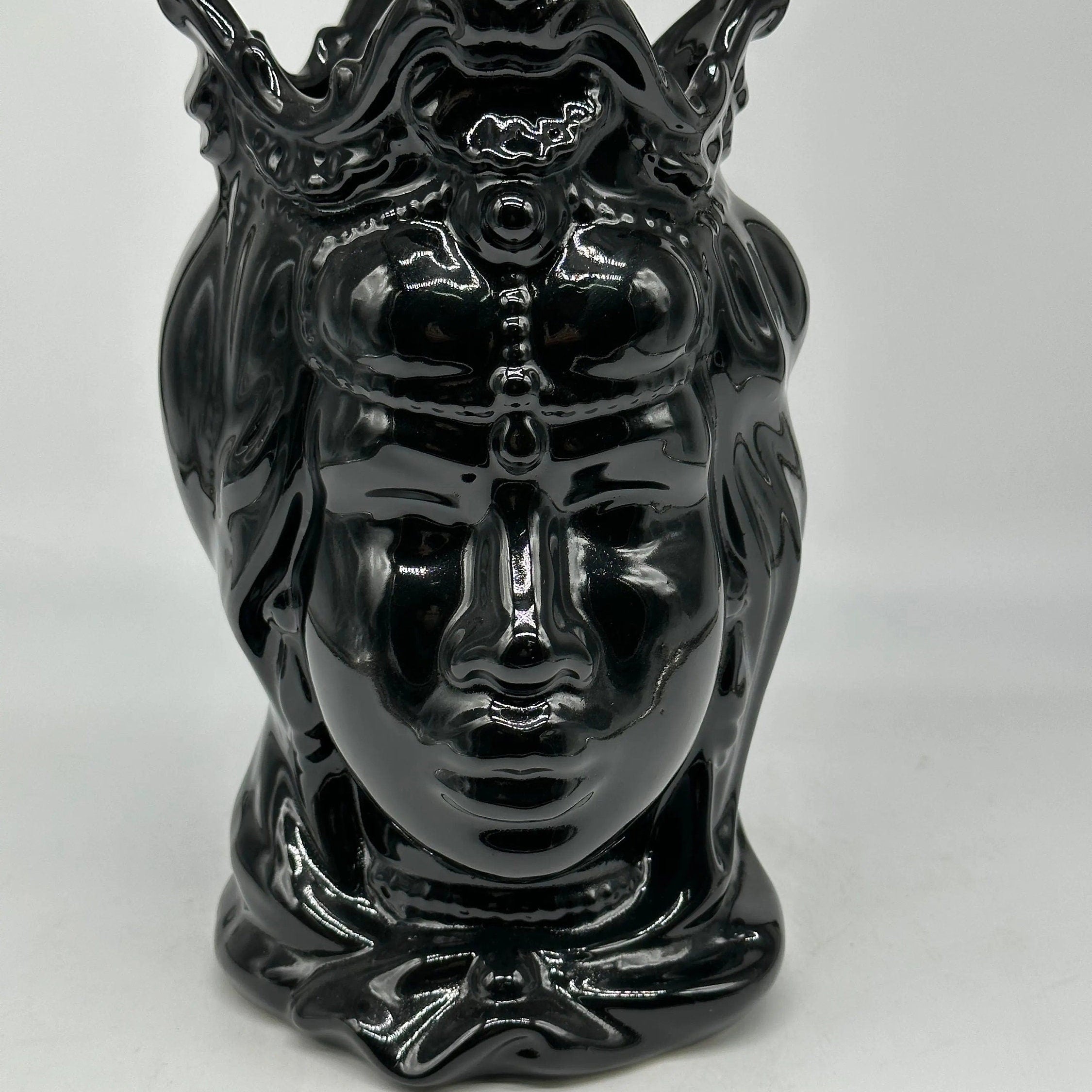 Teste di Moro Emiro Ceramica Caltagirone cm H.30 L.18 Artigianale Nero Lucido DD CERAMICHE SICILIANE