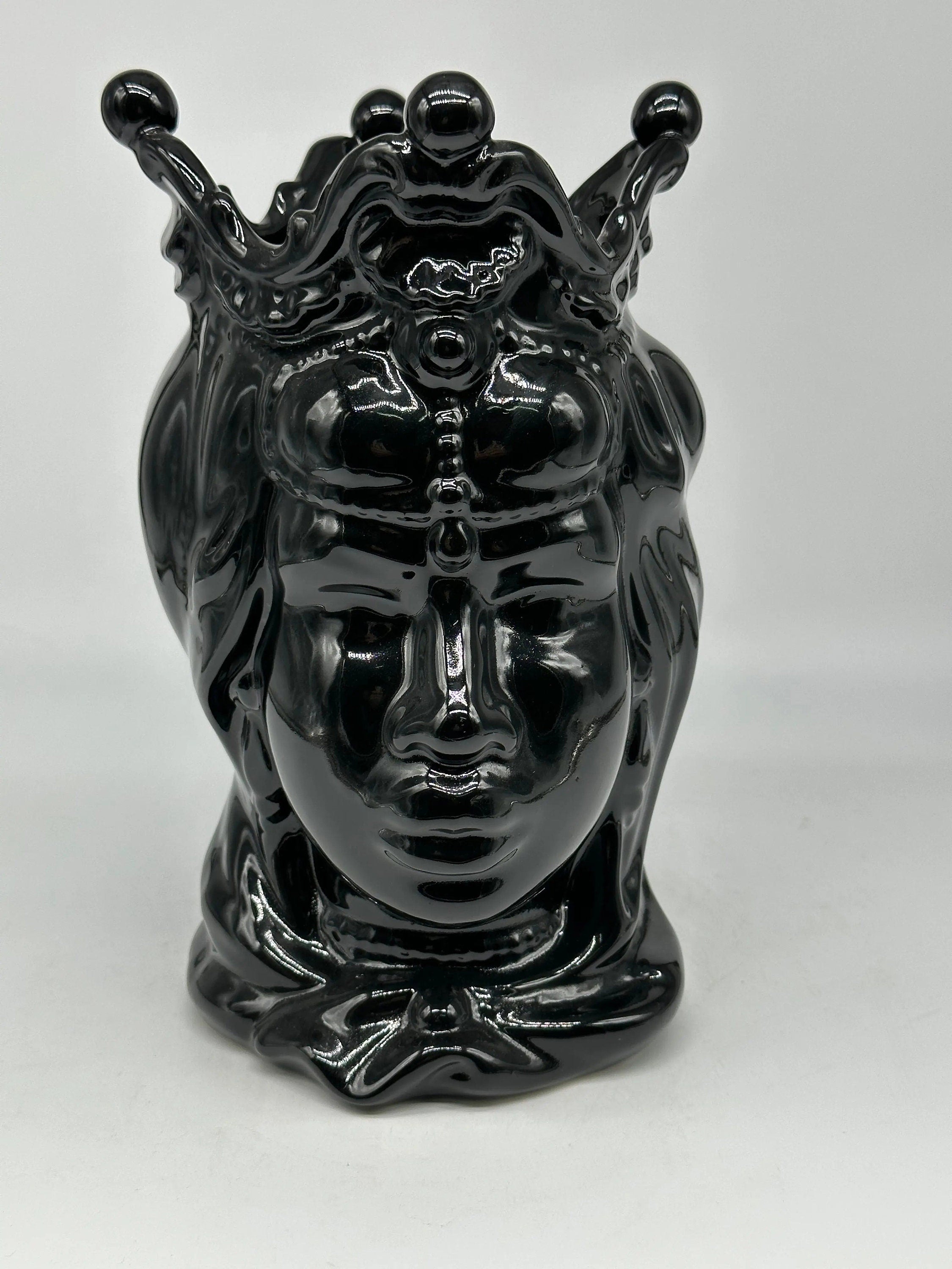 Teste di Moro Emiro Ceramica Caltagirone cm H.30 L.18 Artigianale Nero Lucido DD CERAMICHE SICILIANE