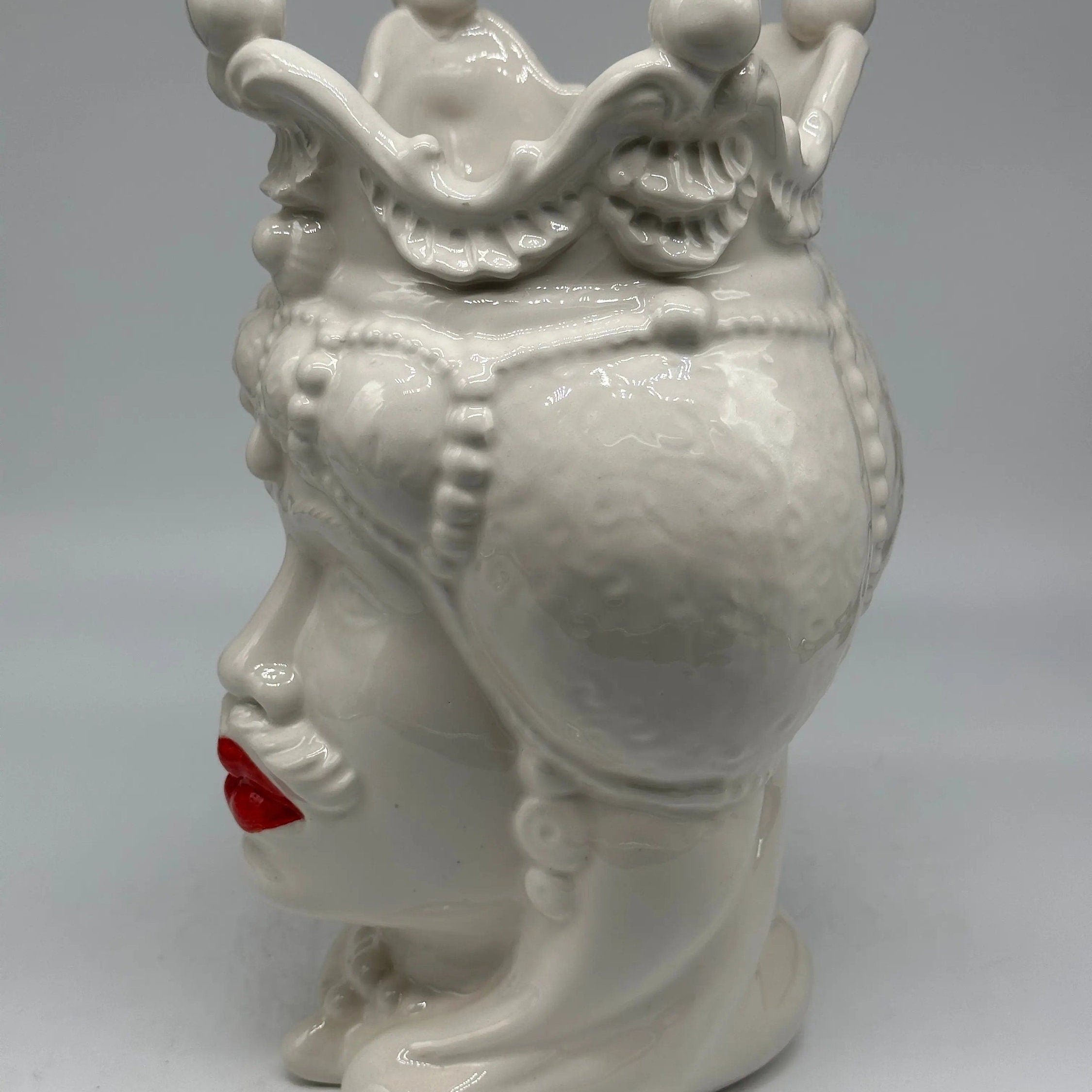 Teste di Moro Emiro Ceramica Caltagirone cm H.30 L.18 Artigianale Bianco Labbra Rosse DD CERAMICHE SICILIANE