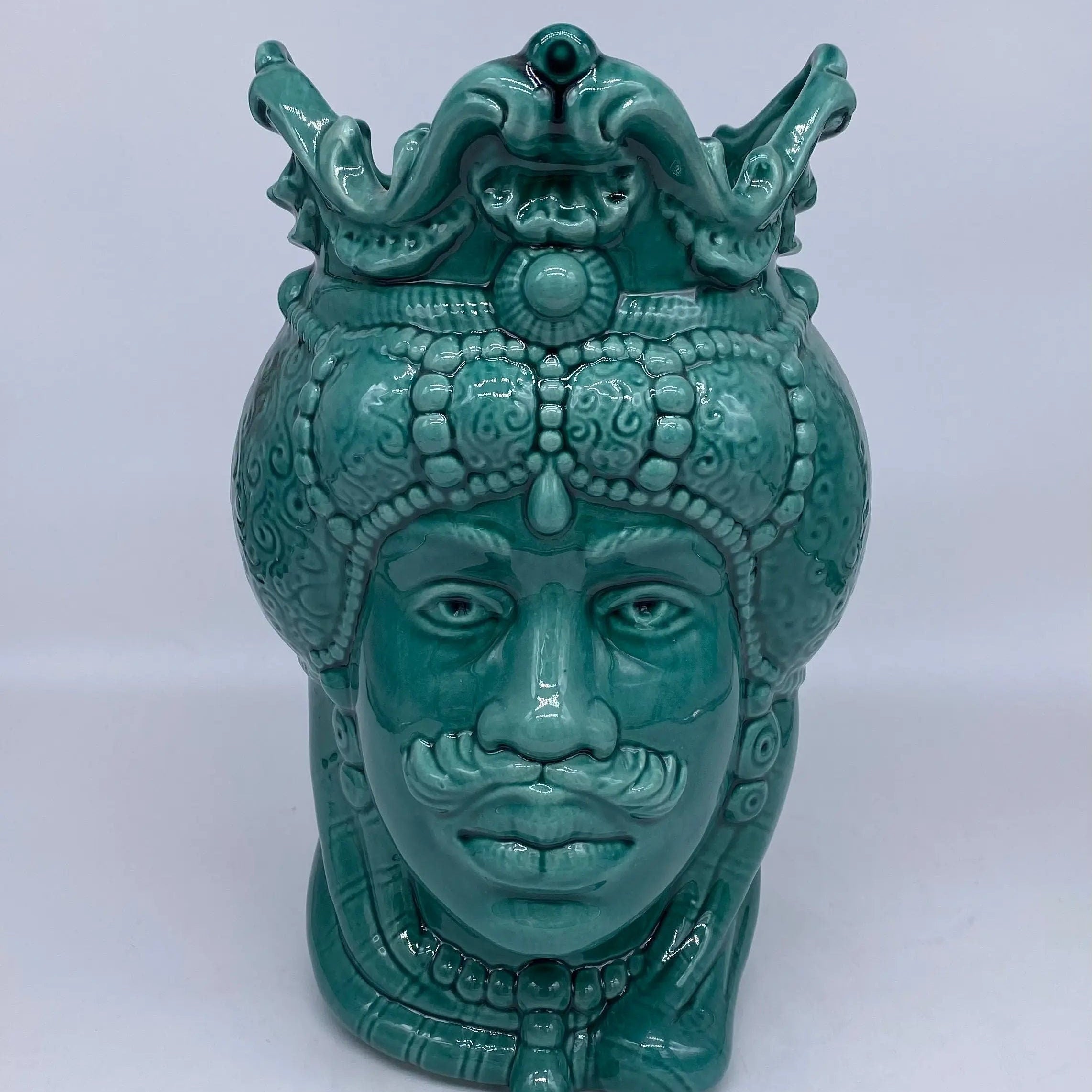 Teste di Moro Emiro Ceramica Caltagirone cm H.30 L.18 Artigianale Verde DD CERAMICHE SICILIANE