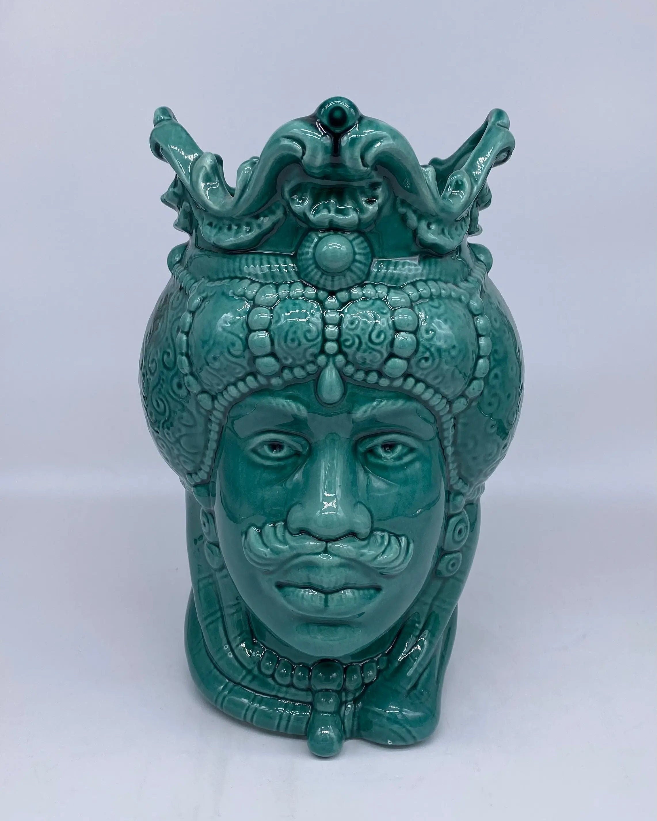 Teste di Moro Emiro Ceramica Caltagirone cm H.30 L.18 Artigianale Verde DD CERAMICHE SICILIANE
