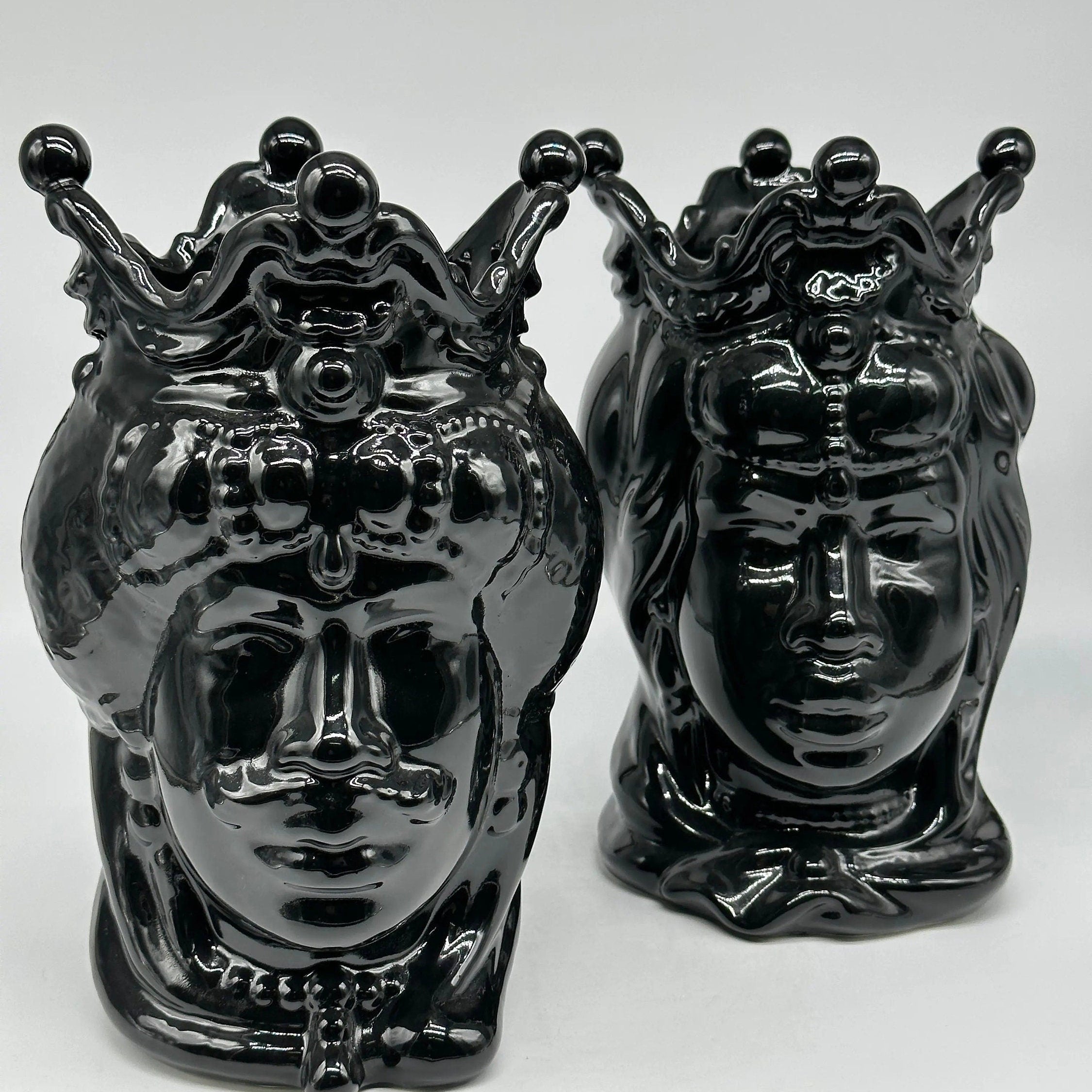 Teste di Moro Emiro Ceramica Caltagirone cm H.30 L.18 Artigianale Nero Lucido DD CERAMICHE SICILIANE