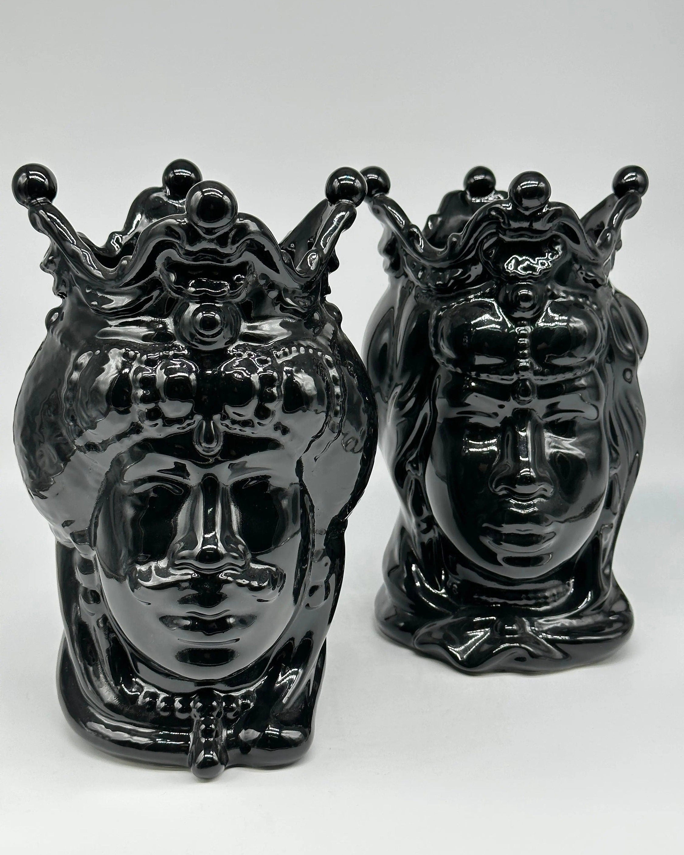 Teste di Moro Emiro Ceramica Caltagirone cm H.30 L.18 Artigianale Nero Lucido DD CERAMICHE SICILIANE