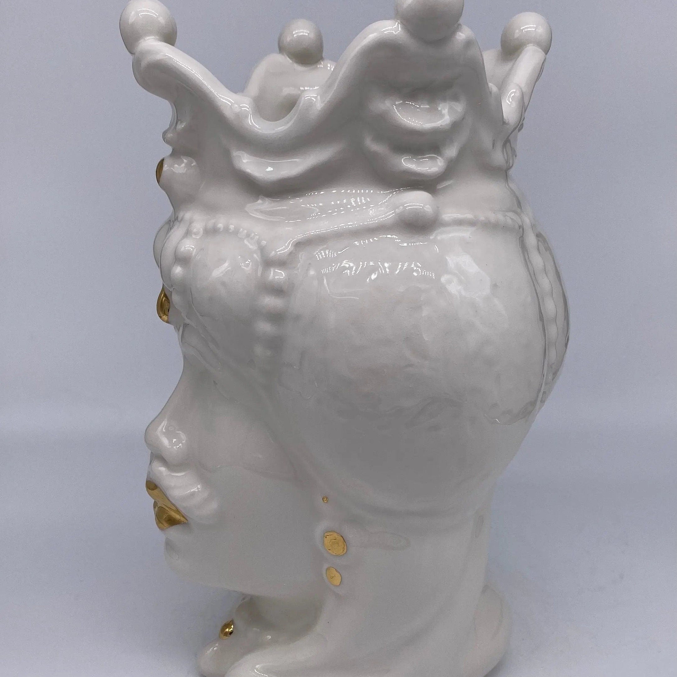 Teste di Moro Emiro Ceramica Caltagirone cm H.30 L.18 Artigianale Bianco e Oro DD CERAMICHE SICILIANE