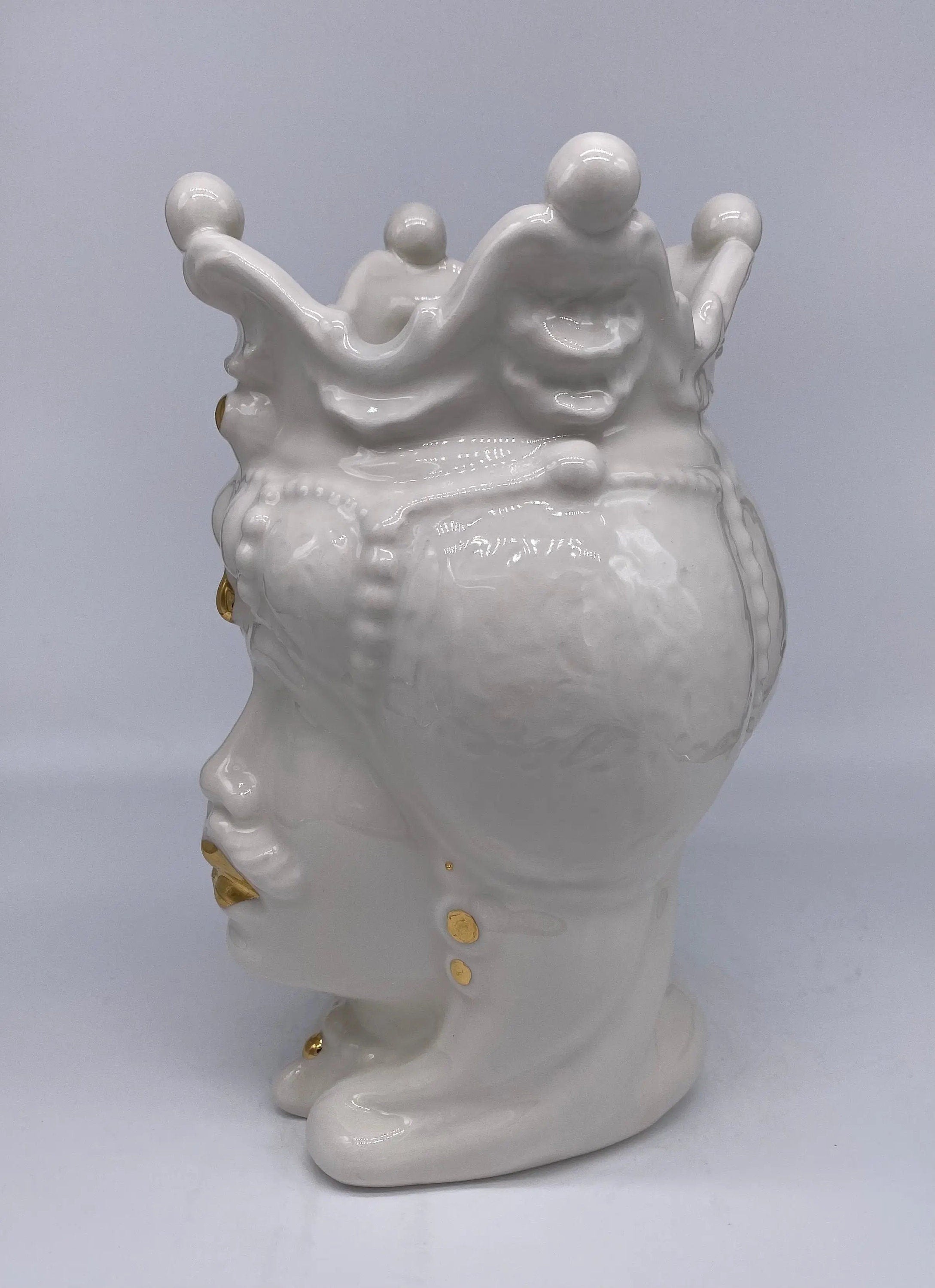 Teste di Moro Emiro Ceramica Caltagirone cm H.30 L.18 Artigianale Bianco e Oro DD CERAMICHE SICILIANE