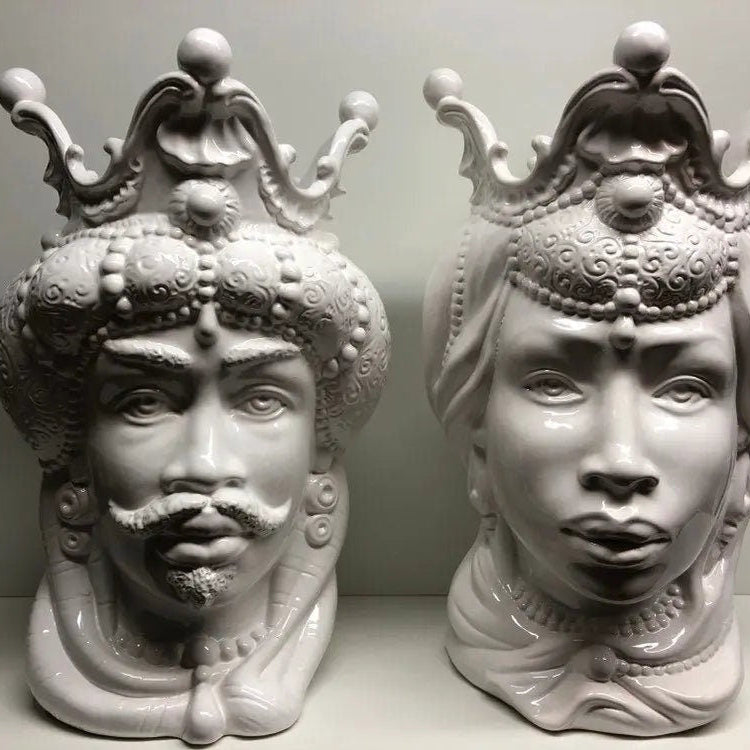 Teste di Moro Emiro Ceramica Caltagirone cm H.45 L.29 Artigianale Bianco DD CERAMICHE SICILIANE