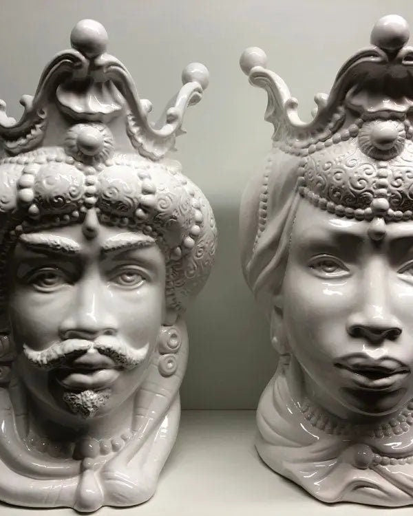 Teste di Moro Emiro Ceramica Caltagirone cm H.45 L.29 Artigianale Bianco DD CERAMICHE SICILIANE