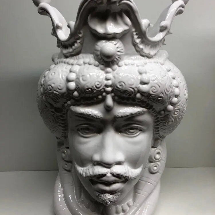 Teste di Moro Emiro Ceramica Caltagirone cm H.45 L.29 Artigianale Bianco DD CERAMICHE SICILIANE