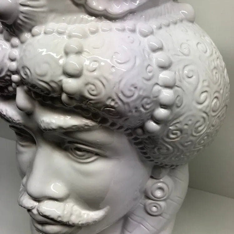 Teste di Moro Emiro Ceramica Caltagirone cm H.45 L.29 Artigianale Bianco DD CERAMICHE SICILIANE