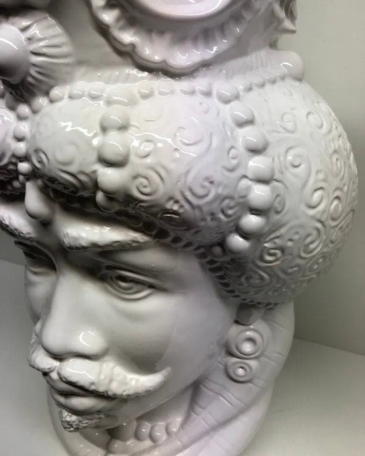 Teste di Moro Emiro Ceramica Caltagirone cm H.45 L.29 Artigianale Bianco DD CERAMICHE SICILIANE