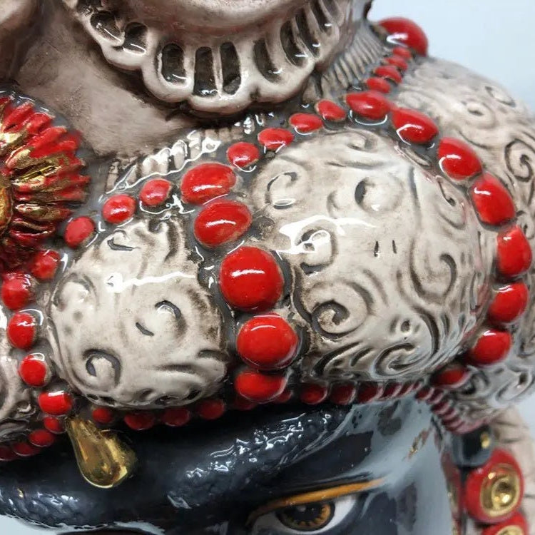 Teste di Moro Emiro Ceramica Caltagirone cm H.45 L.29 Artigianale Écru Oro Sfere Rosso DD CERAMICHE SICILIANE