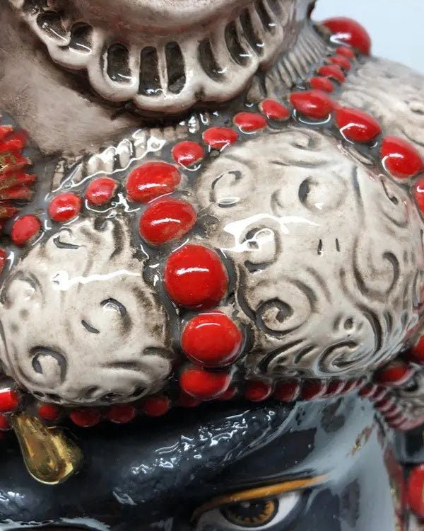 Teste di Moro Emiro Ceramica Caltagirone cm H.45 L.29 Artigianale Écru Oro Sfere Rosso DD CERAMICHE SICILIANE