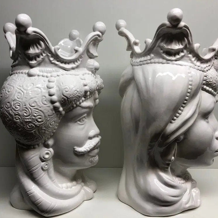 Teste di Moro Emiro Ceramica Caltagirone cm H.45 L.29 Artigianale Bianco DD CERAMICHE SICILIANE