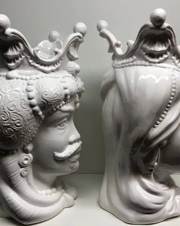 Teste di Moro Emiro Ceramica Caltagirone cm H.45 L.29 Artigianale Bianco DD CERAMICHE SICILIANE