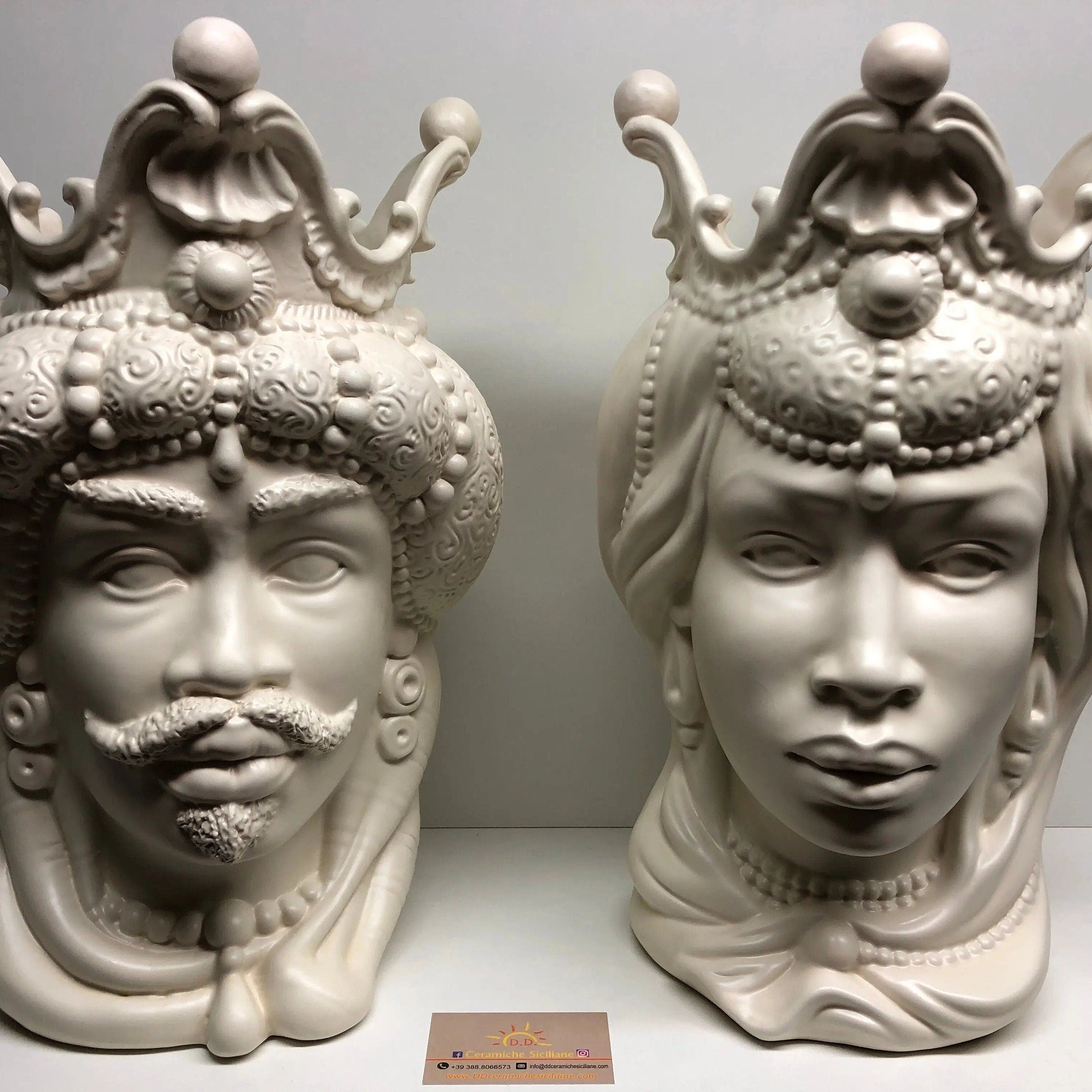 Teste di Moro Emiro Ceramica Caltagirone cm H.45 L.29 Artigianale Bianco Opaco DD CERAMICHE SICILIANE