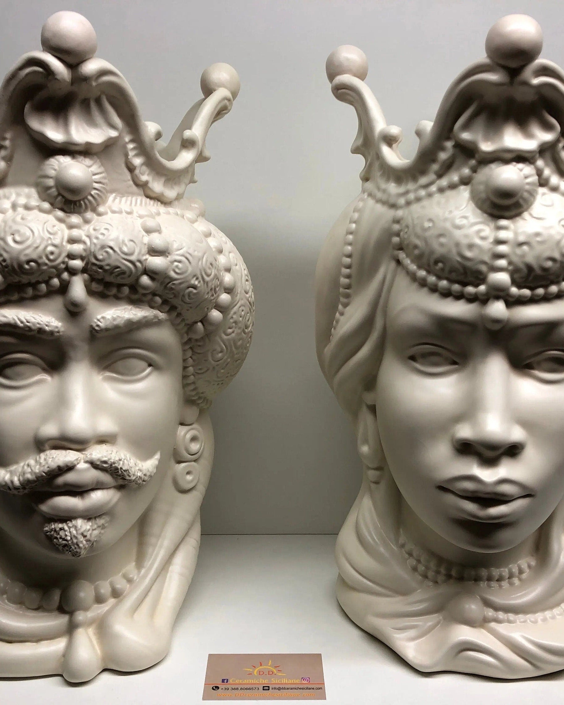 Teste di Moro Emiro Ceramica Caltagirone cm H.45 L.29 Artigianale Bianco Opaco DD CERAMICHE SICILIANE