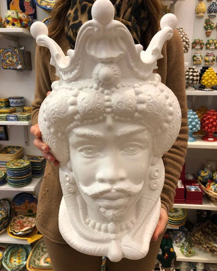 Teste di Moro Emiro Ceramica Caltagirone cm H.45 L.29 Artigianale Bianco DD CERAMICHE SICILIANE