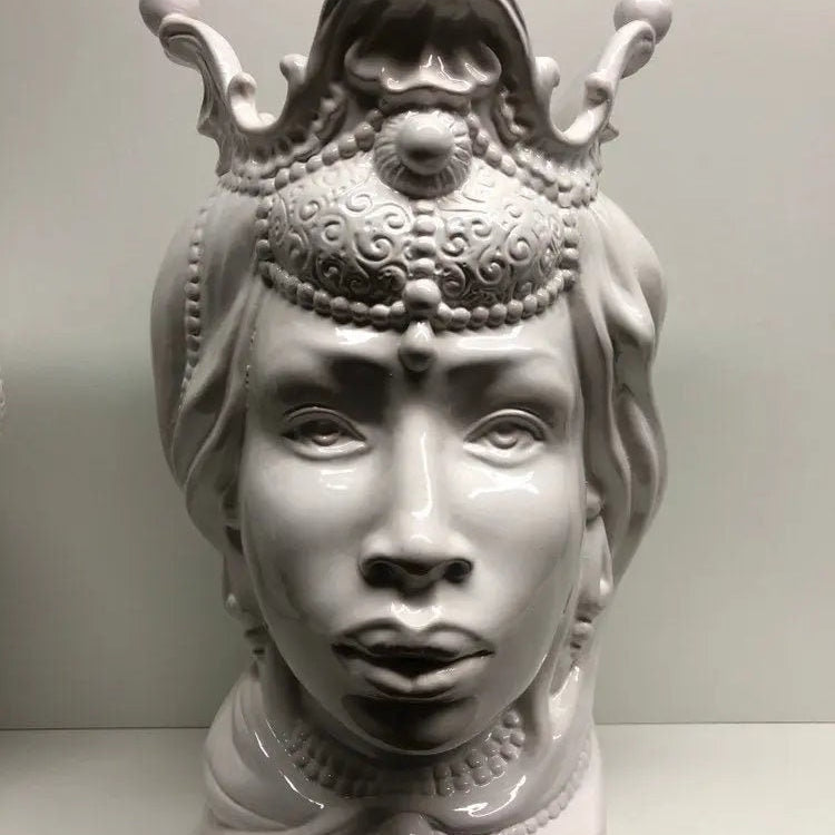 Teste di Moro Emiro Ceramica Caltagirone cm H.45 L.29 Artigianale Bianco DD CERAMICHE SICILIANE