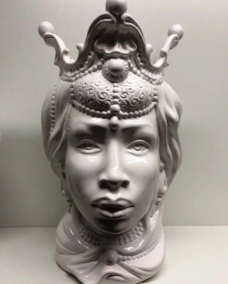 Teste di Moro Emiro Ceramica Caltagirone cm H.45 L.29 Artigianale Bianco DD CERAMICHE SICILIANE